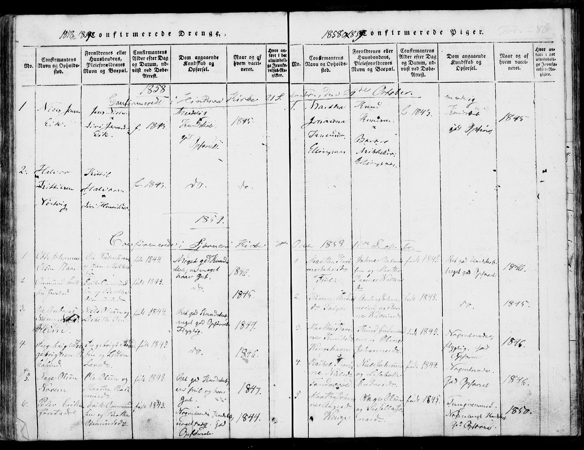 Nedstrand sokneprestkontor, AV/SAST-A-101841/01/IV: Parish register (official) no. A 7, 1816-1870, p. 286