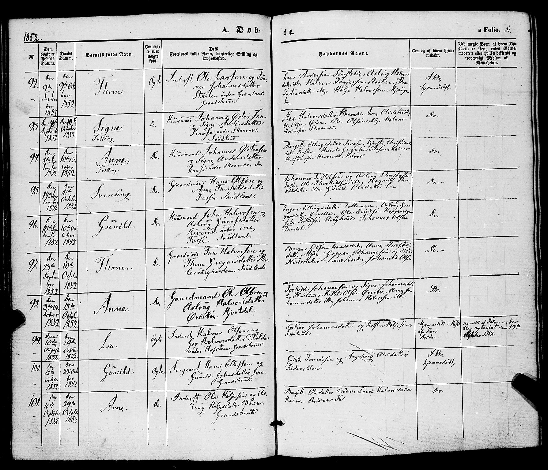 Hjartdal kirkebøker, AV/SAKO-A-270/F/Fa/L0008: Parish register (official) no. I 8, 1844-1859, p. 51