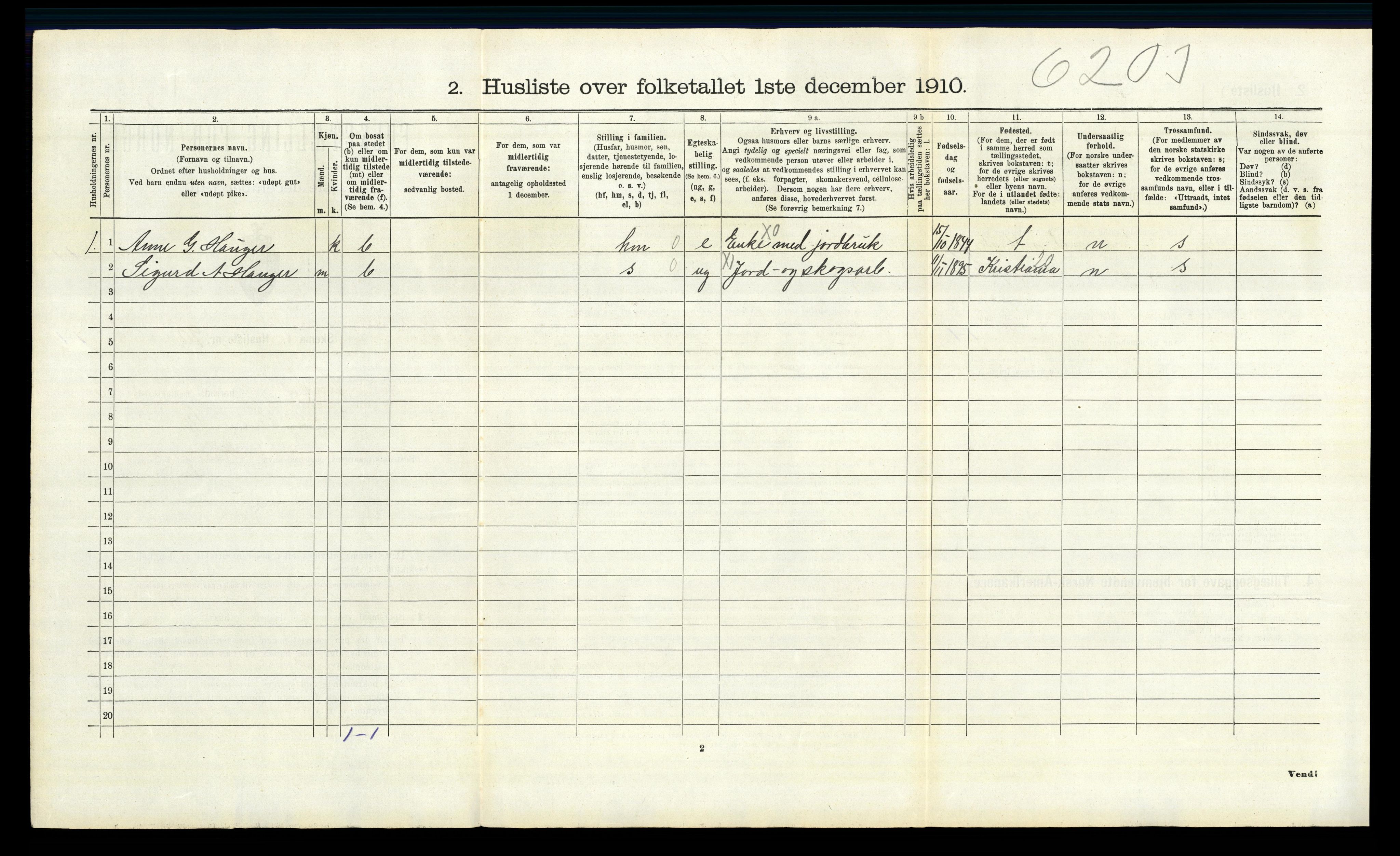 RA, 1910 census for Vinger, 1910, p. 1288