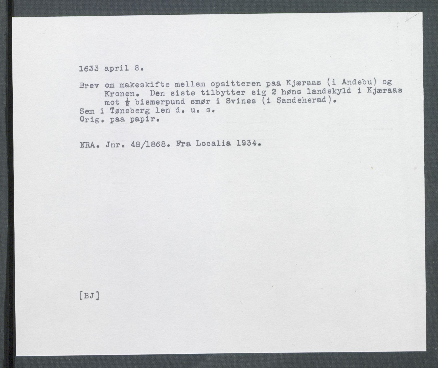 Riksarkivets diplomsamling, AV/RA-EA-5965/F02/L0144: Dokumenter, 1633, p. 24