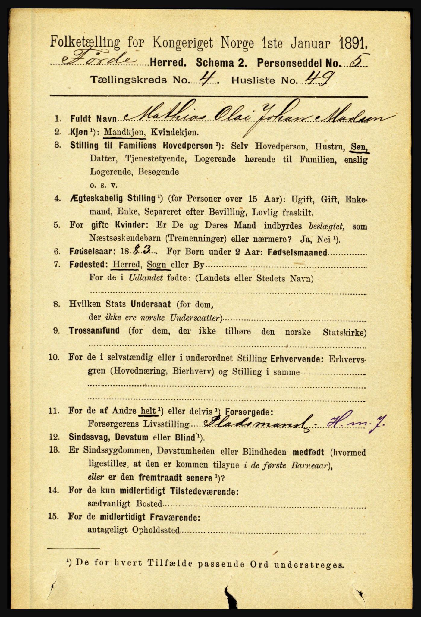 RA, 1891 census for 1432 Førde, 1891, p. 1349