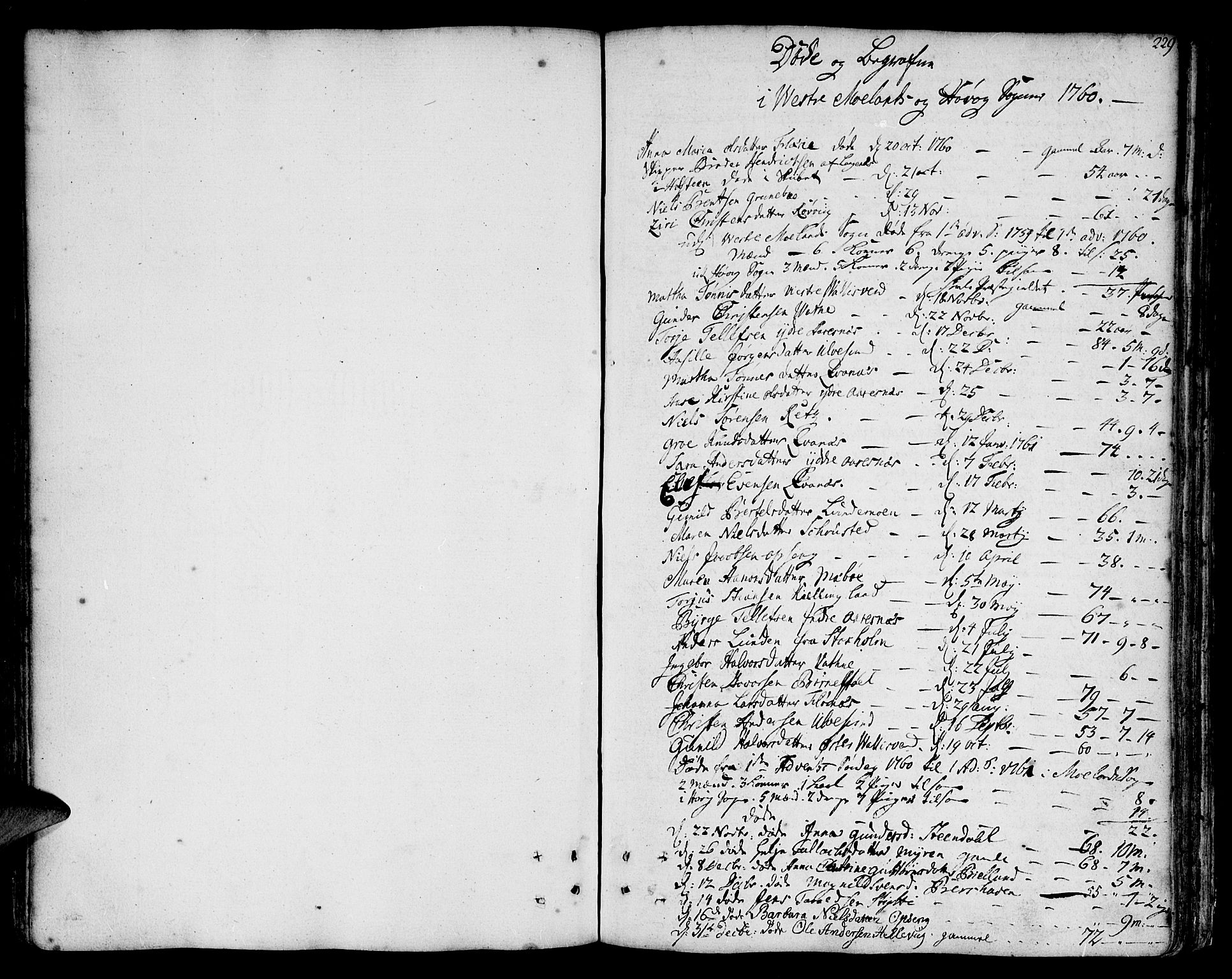 Vestre Moland sokneprestkontor, SAK/1111-0046/F/Fa/Fab/L0002: Parish register (official) no. A 2, 1760-1816, p. 229