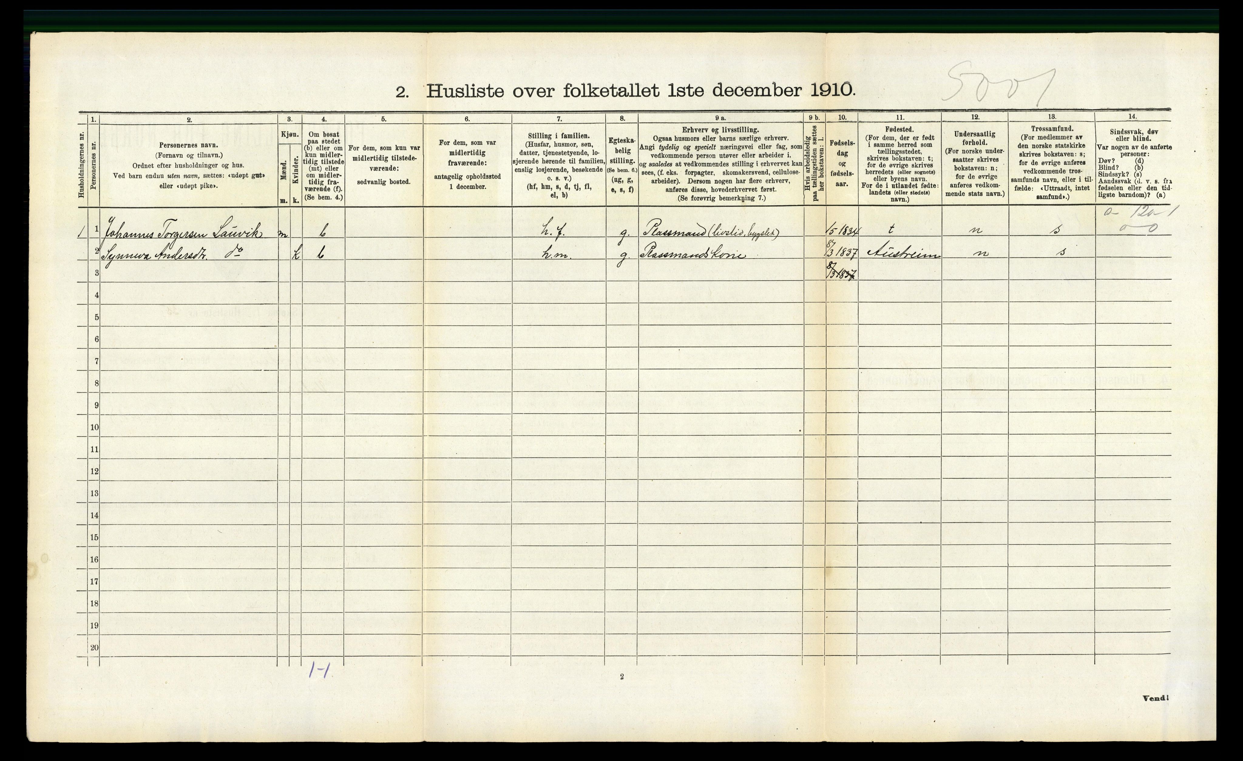 RA, 1910 census for Masfjorden, 1910, p. 319