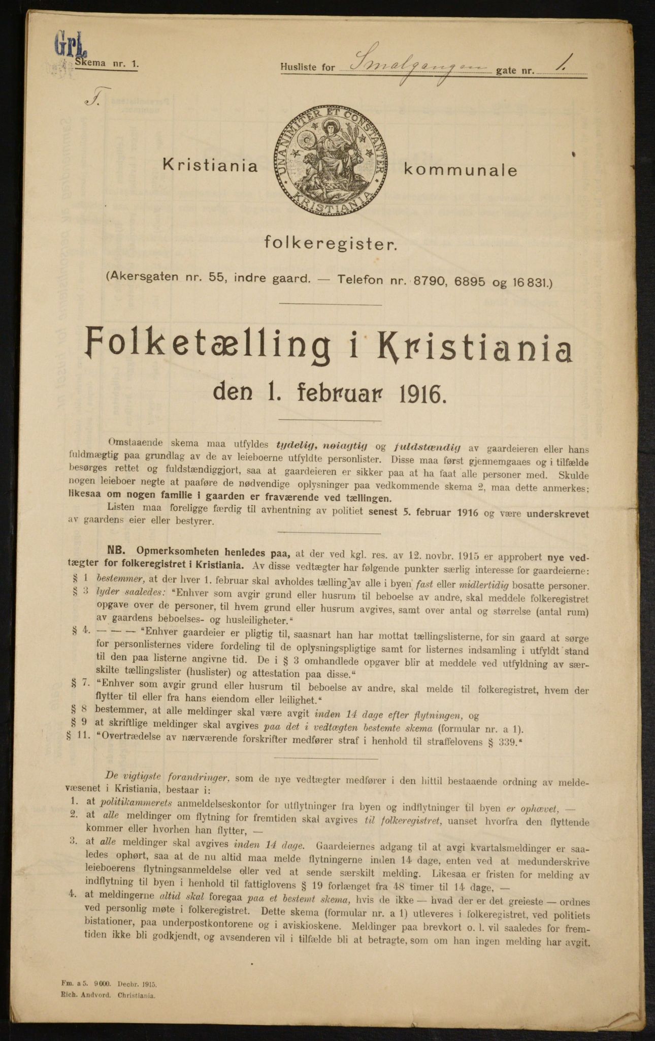 OBA, Municipal Census 1916 for Kristiania, 1916, p. 99436