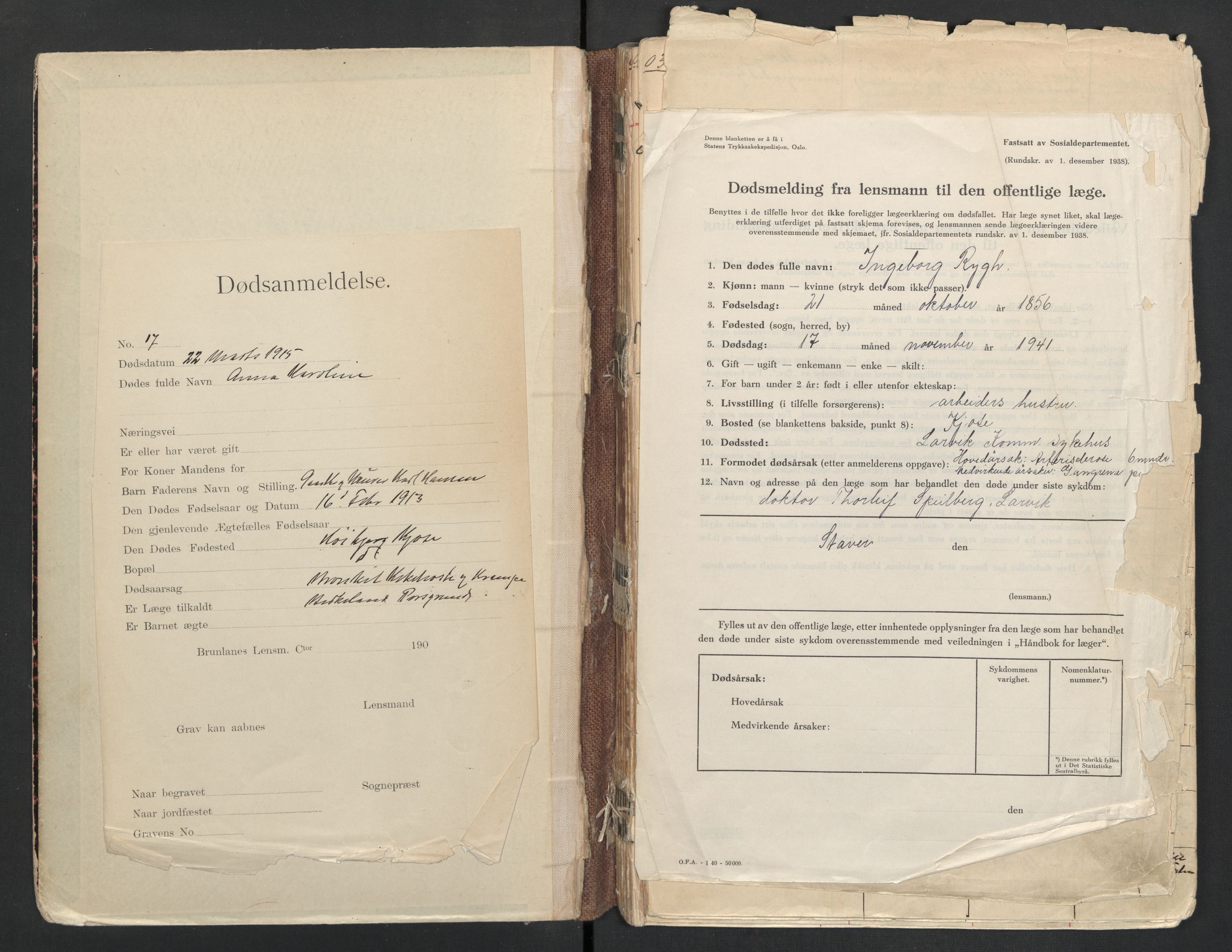 Brunlanes lensmannskontor, AV/SAKO-A-535/H/Ha/L0002: Dødsfallsprotokoll, 1903-1918