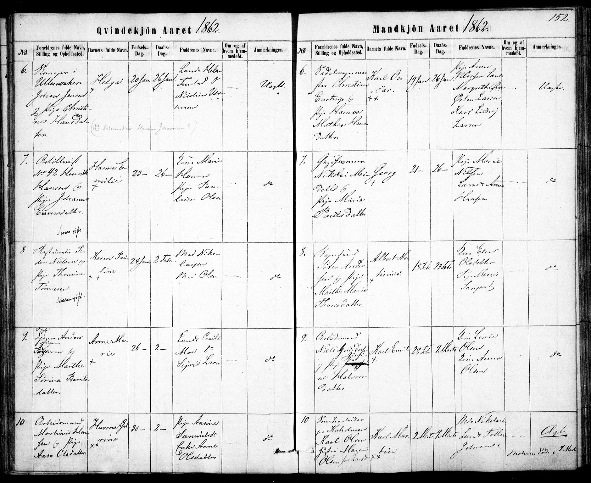 Rikshospitalet prestekontor Kirkebøker, SAO/A-10309b/F/L0004: Parish register (official) no. 4, 1853-1870, p. 152