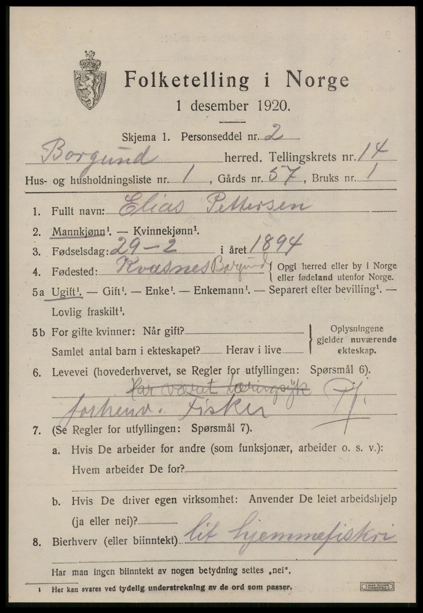 SAT, 1920 census for Borgund, 1920, p. 11068