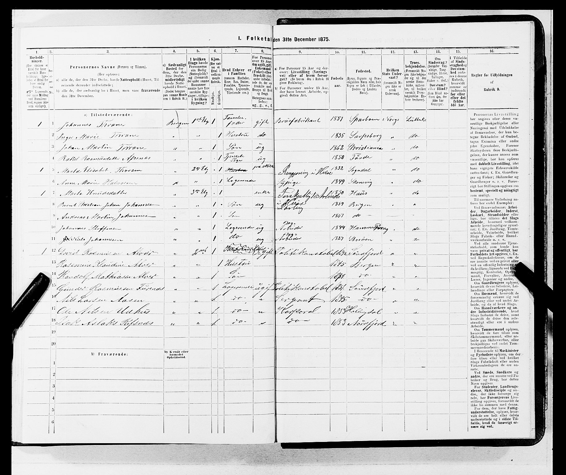 SAB, 1875 census for 1301 Bergen, 1875, p. 3587