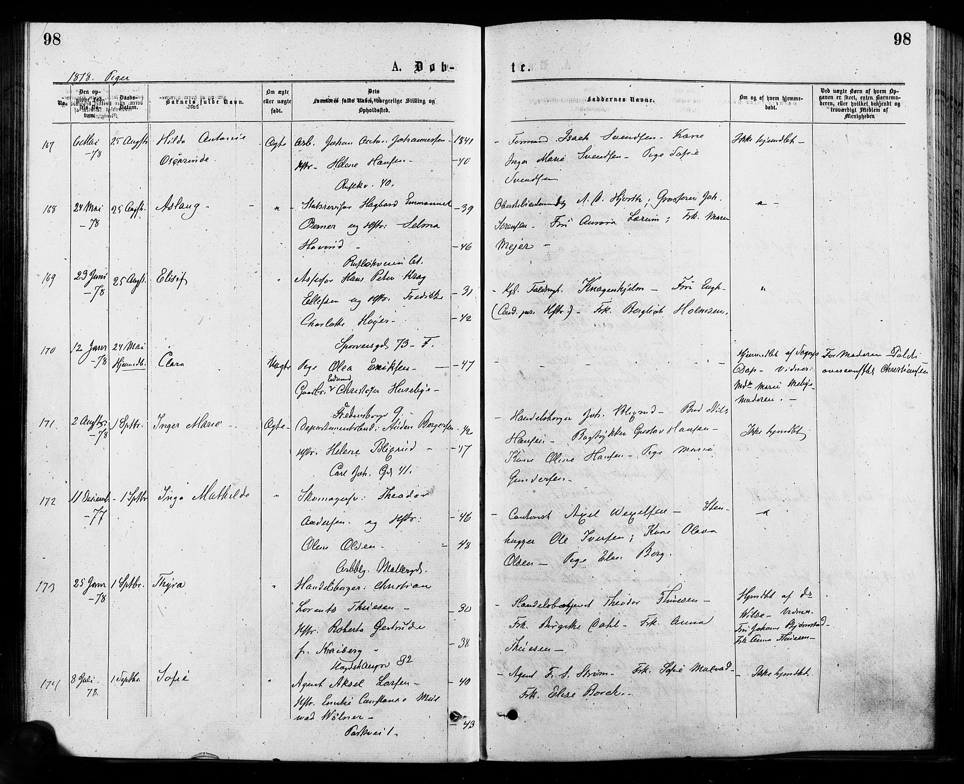 Trefoldighet prestekontor Kirkebøker, SAO/A-10882/F/Fa/L0004: Parish register (official) no. I 4, 1876-1880, p. 98