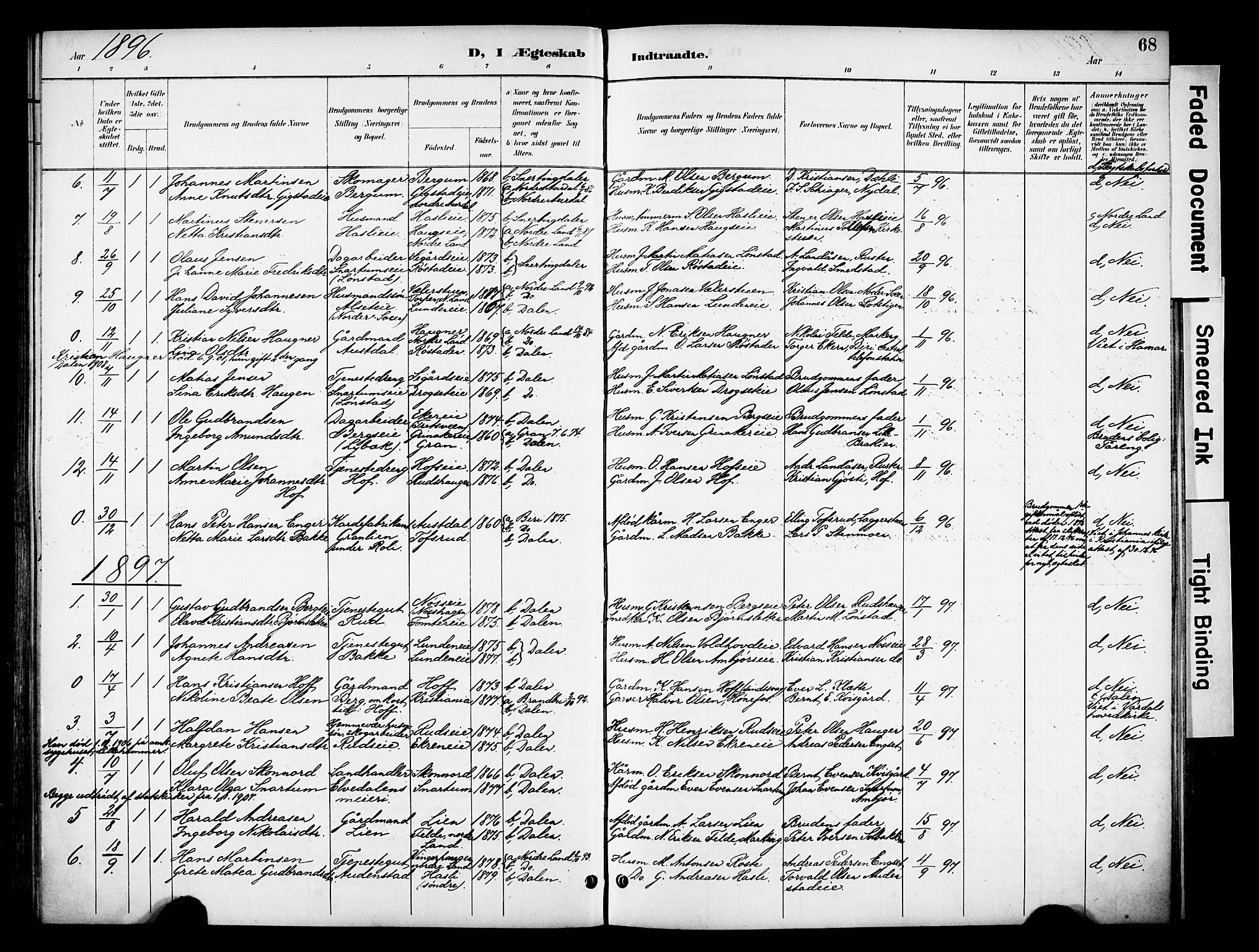 Biri prestekontor, SAH/PREST-096/H/Ha/Haa/L0008: Parish register (official) no. 8, 1894-1901, p. 68