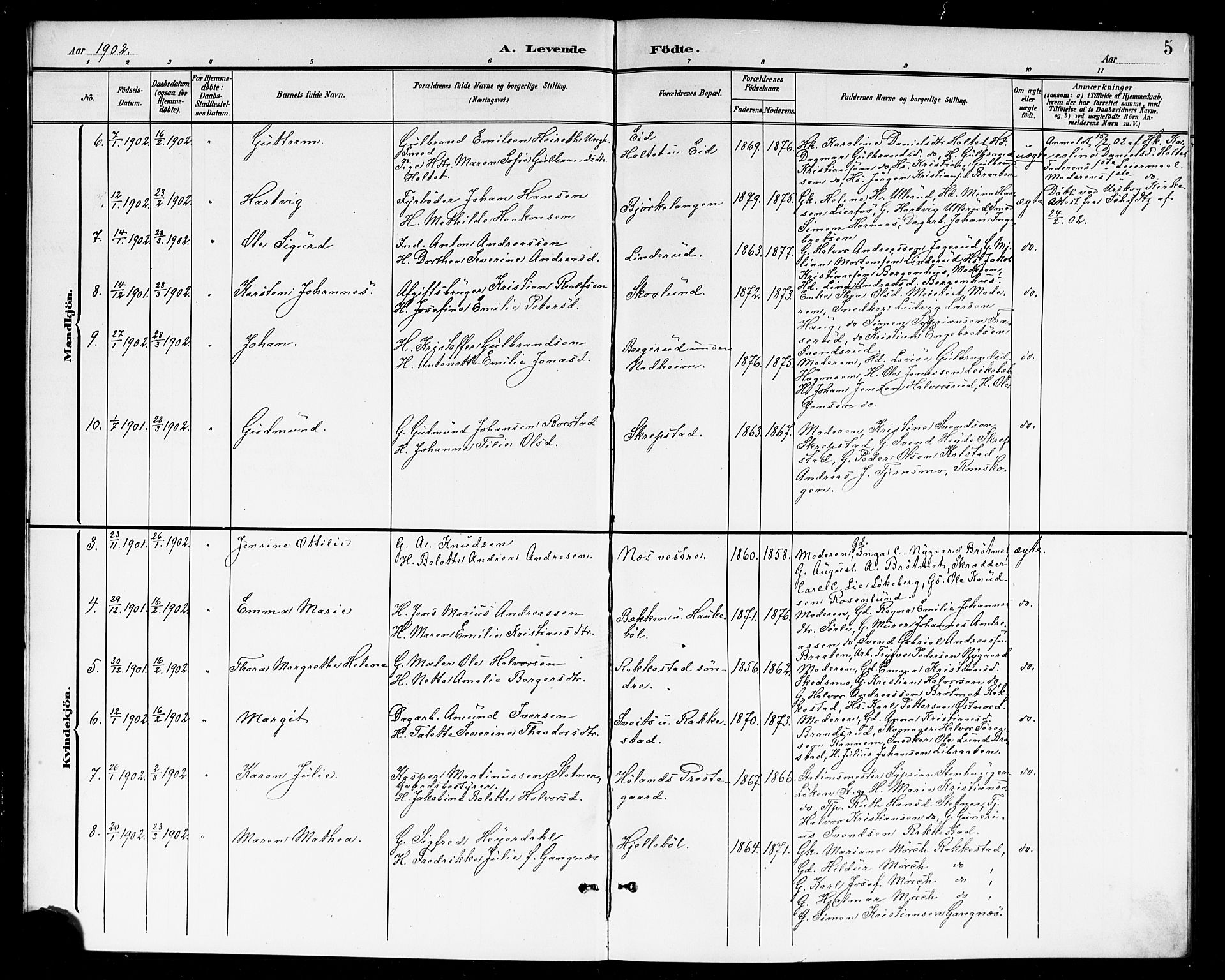 Høland prestekontor Kirkebøker, AV/SAO-A-10346a/G/Ga/L0007: Parish register (copy) no. I 7, 1902-1914, p. 5