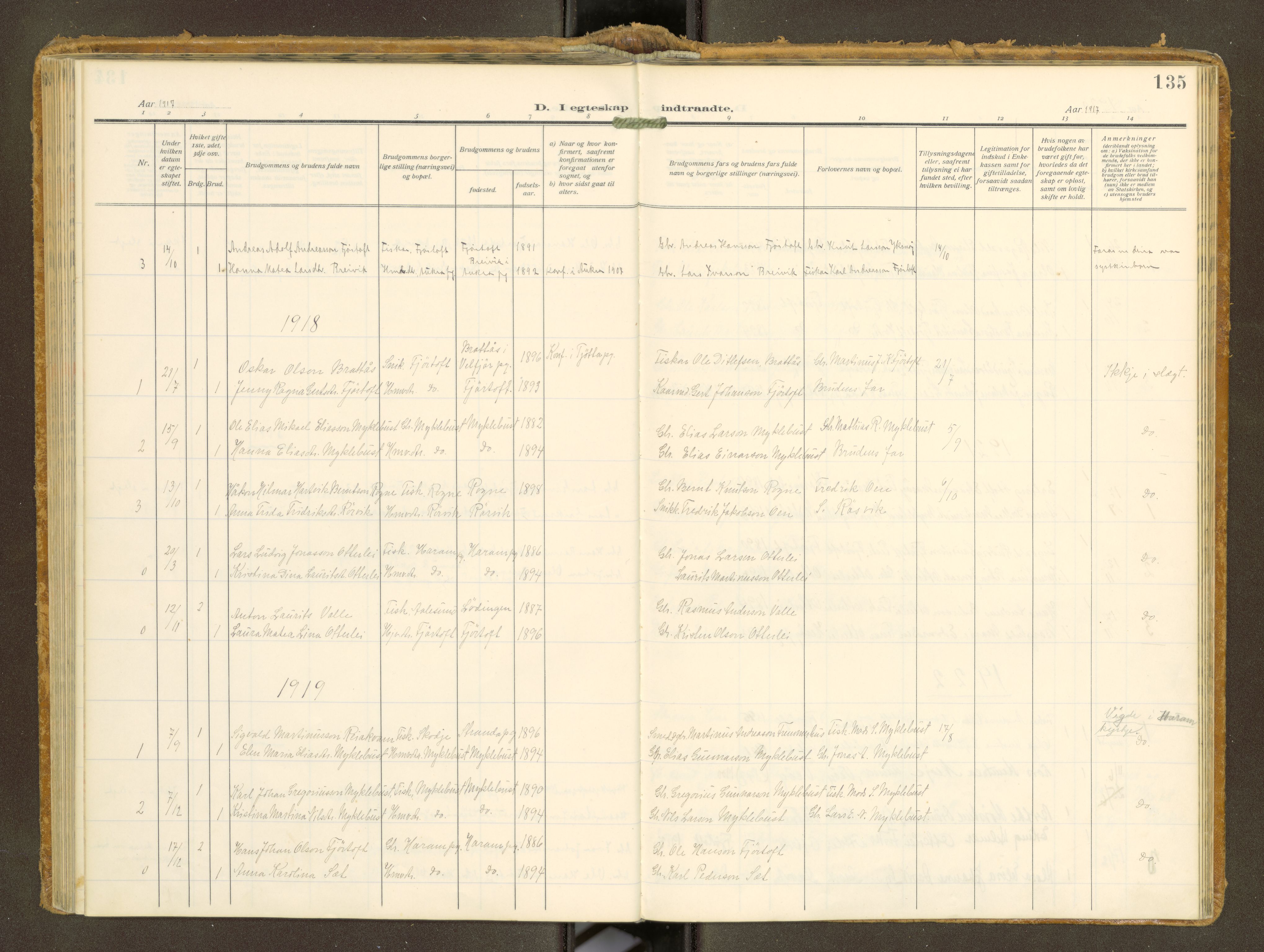 Ministerialprotokoller, klokkerbøker og fødselsregistre - Møre og Romsdal, AV/SAT-A-1454/538/L0528: Parish register (official) no. 538A--, 1911-1935, p. 135