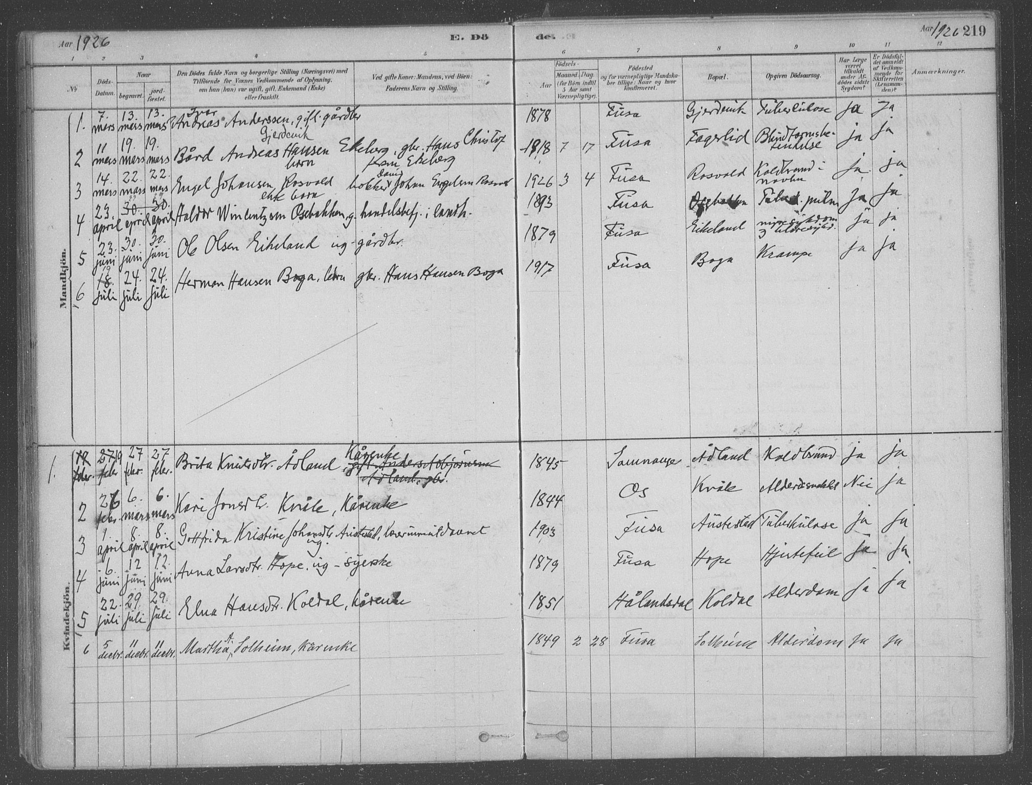 Fusa sokneprestembete, AV/SAB-A-75401/H/Haa: Parish register (official) no. B 1, 1880-1938, p. 219