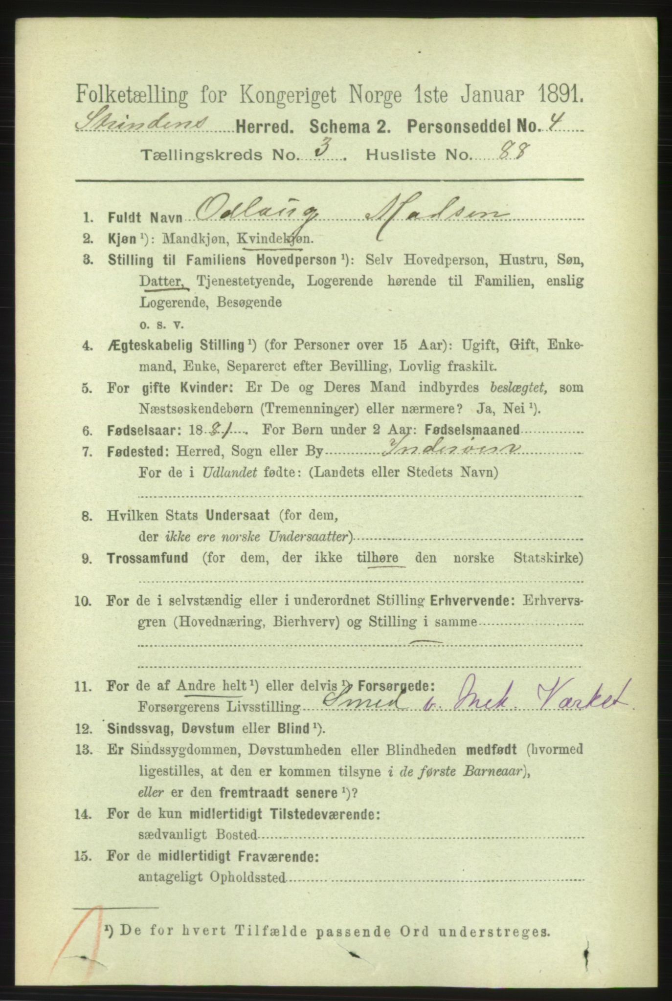 RA, 1891 census for 1660 Strinda, 1891, p. 3258