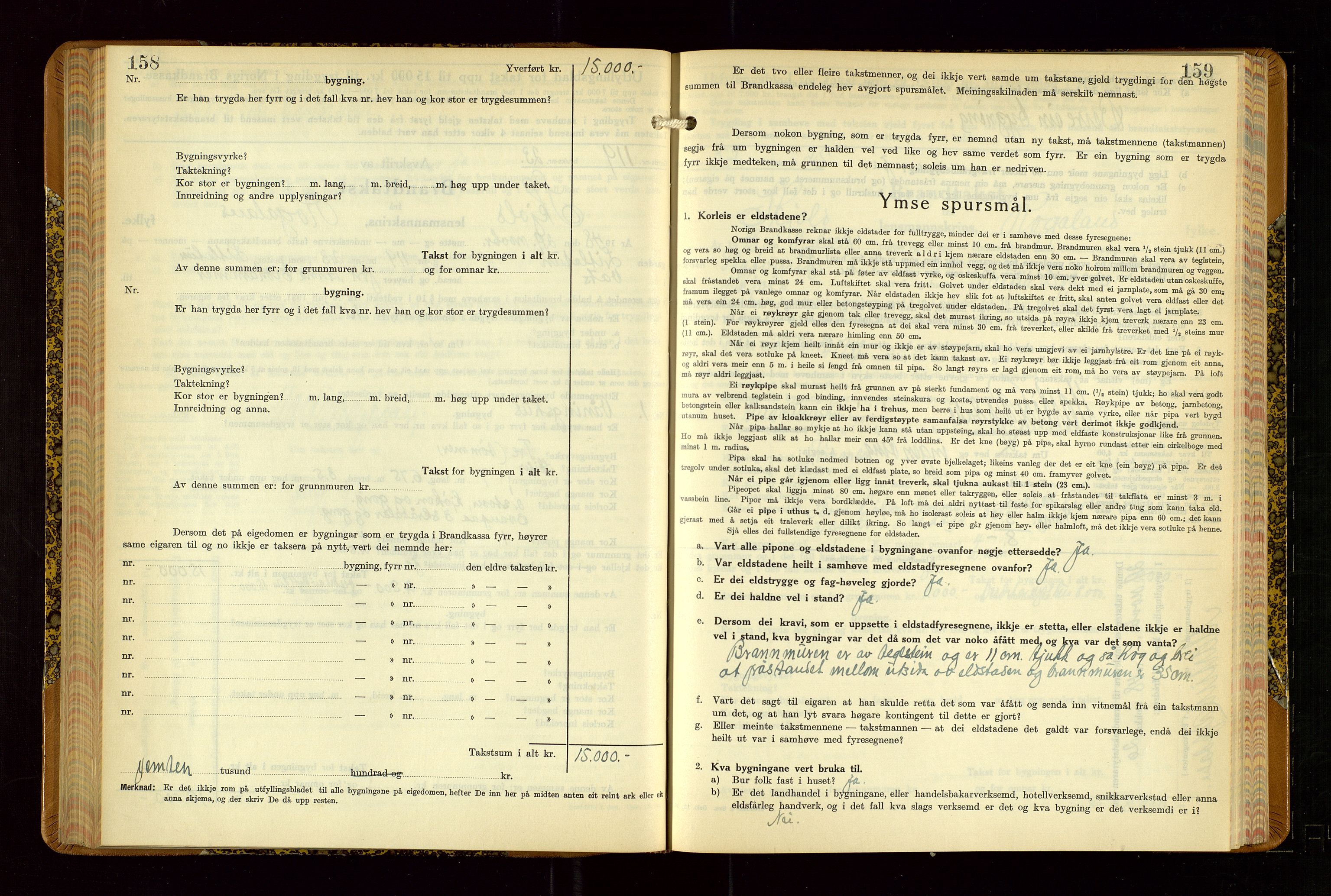 Skjold lensmannskontor, AV/SAST-A-100182/Gob/L0002: "Branntakstbok for Skjold lensmannskrins Rogaland fylke", 1939-1952, p. 158-159