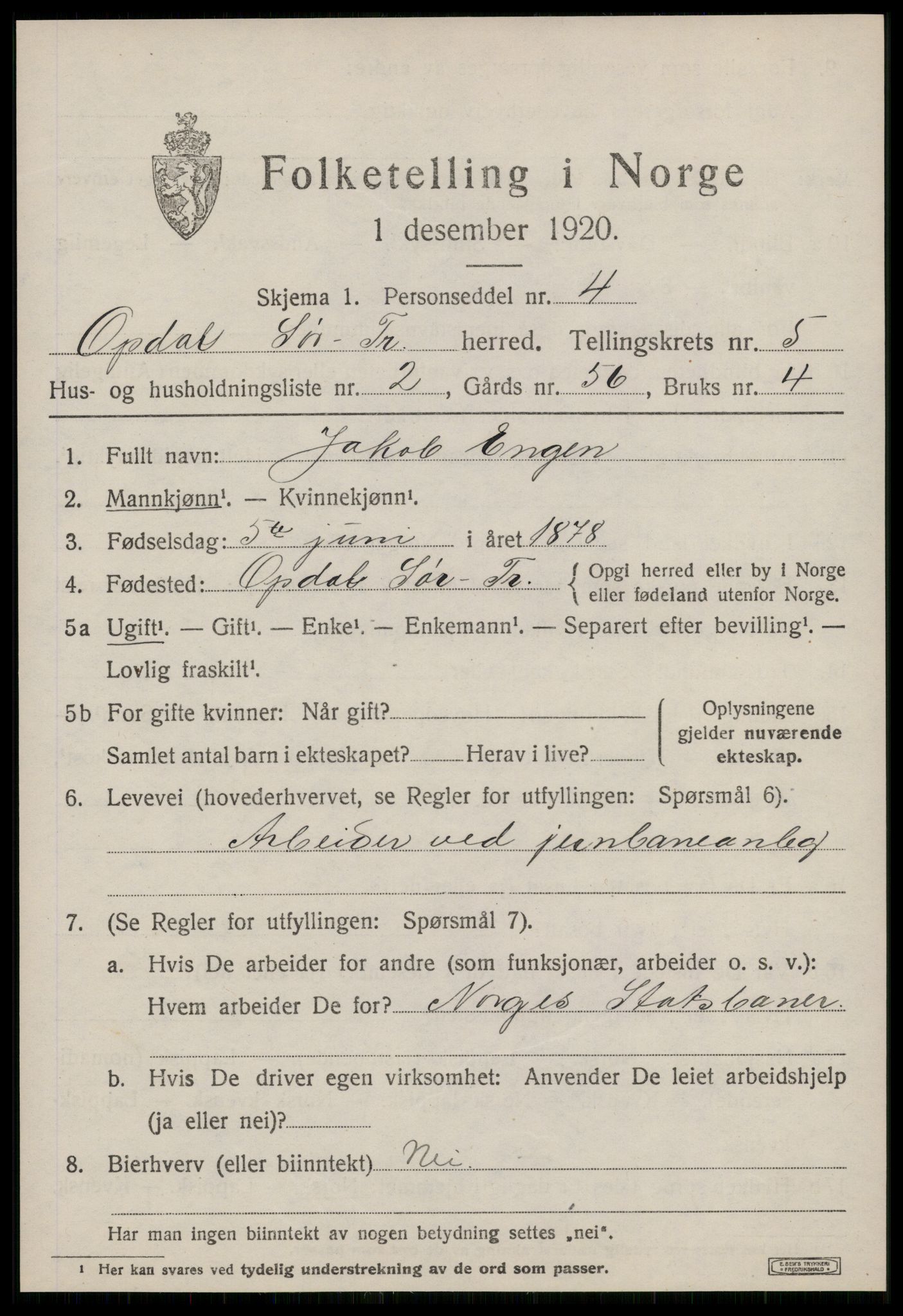 SAT, 1920 census for Oppdal, 1920, p. 4973