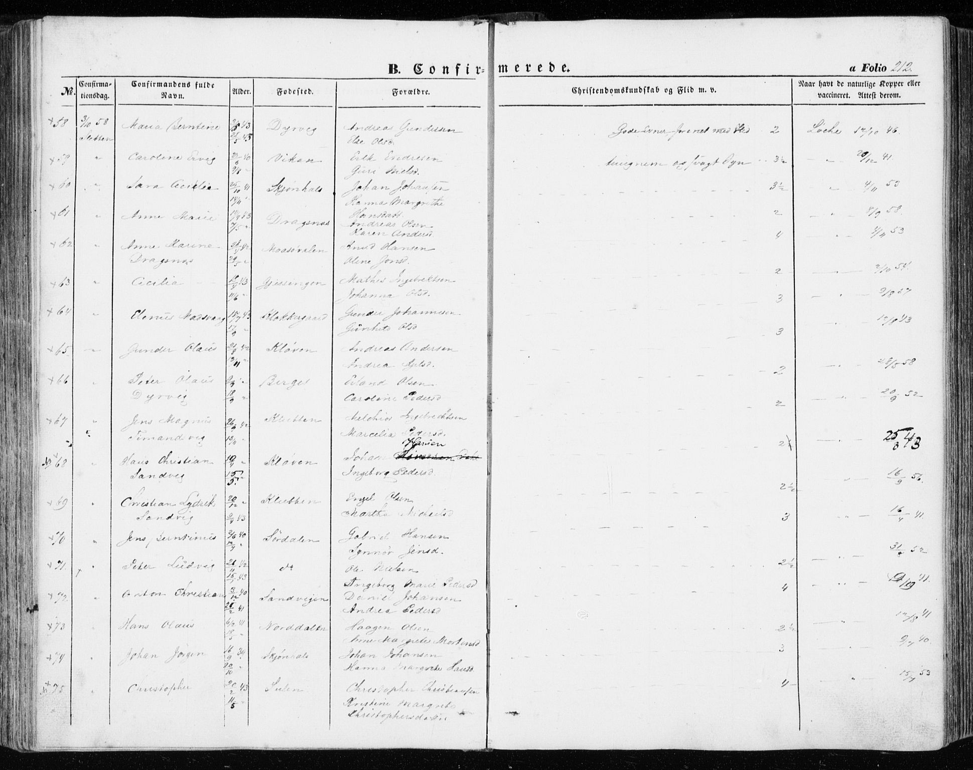 Ministerialprotokoller, klokkerbøker og fødselsregistre - Sør-Trøndelag, AV/SAT-A-1456/634/L0530: Parish register (official) no. 634A06, 1852-1860, p. 212