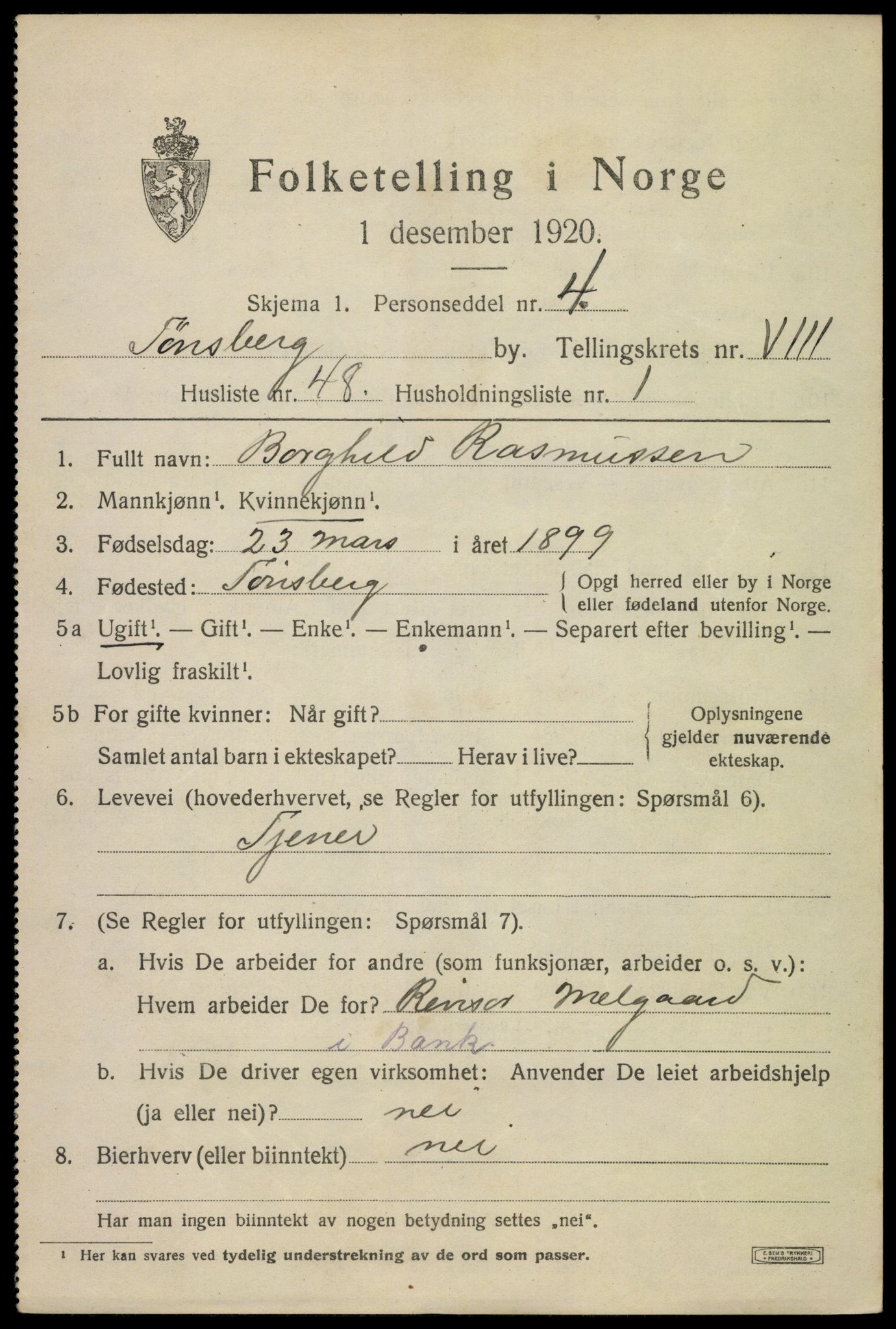 SAKO, 1920 census for Tønsberg, 1920, p. 17311