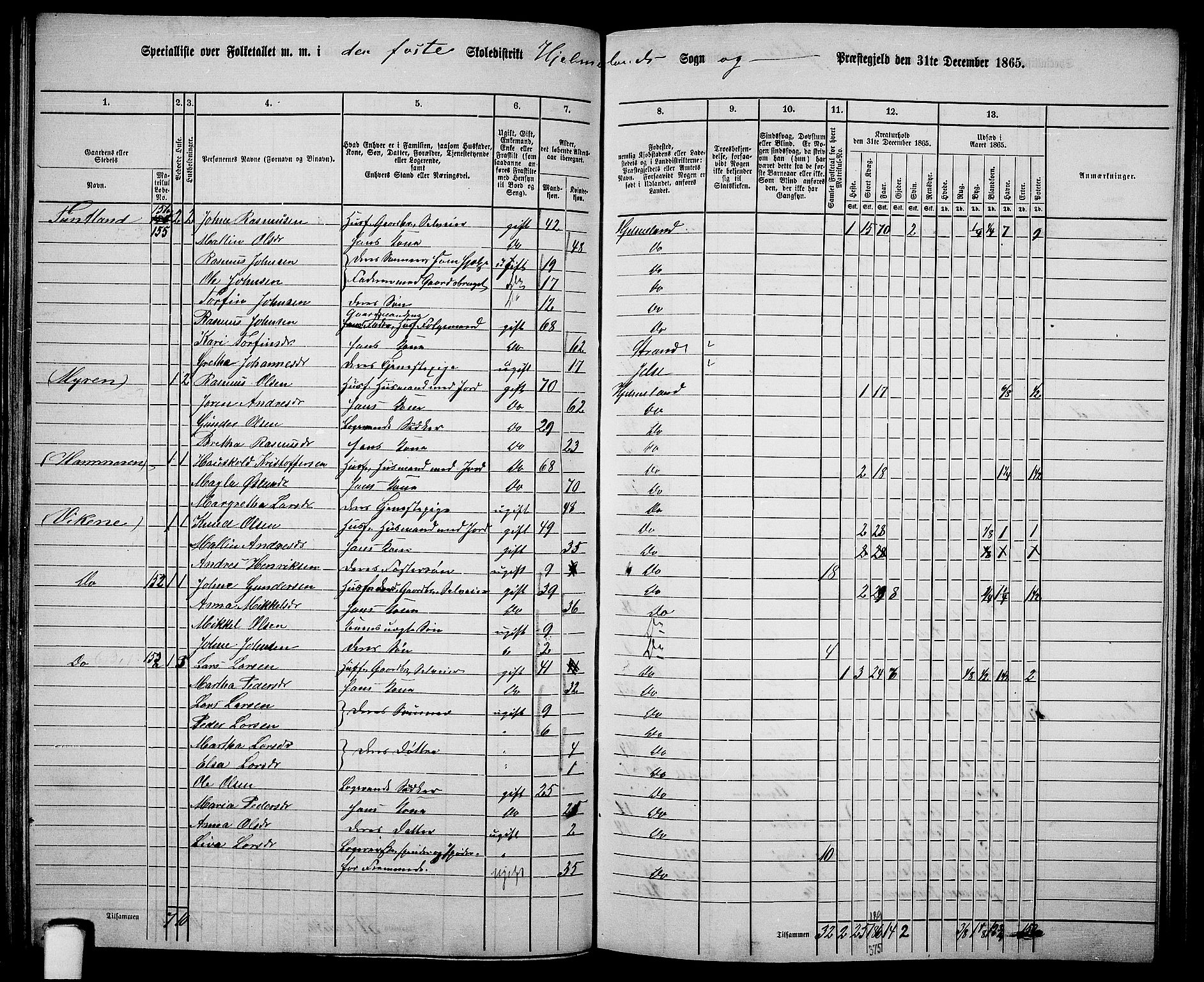 RA, 1865 census for Hjelmeland, 1865, p. 98