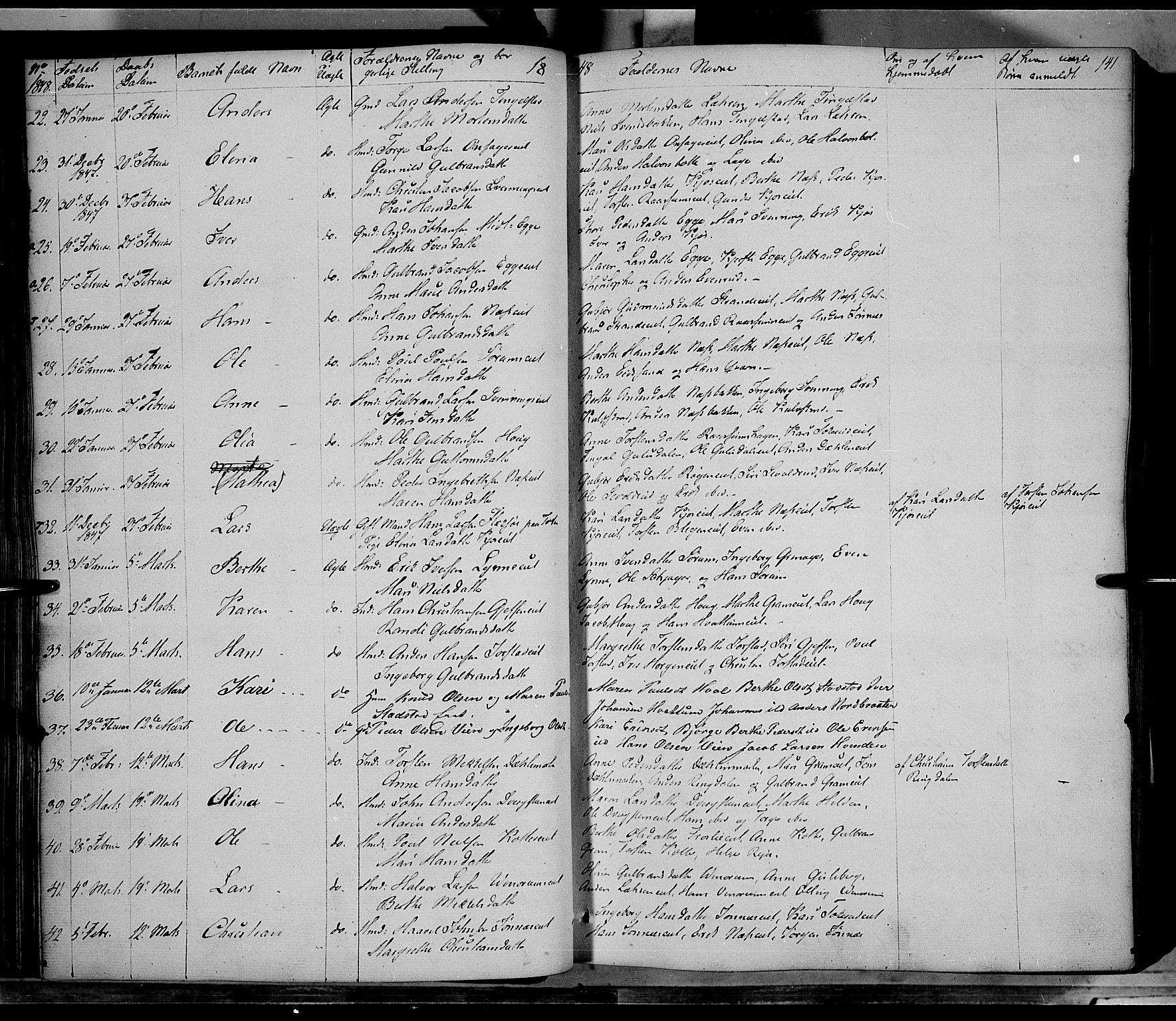 Gran prestekontor, AV/SAH-PREST-112/H/Ha/Haa/L0011: Parish register (official) no. 11, 1842-1856, p. 140-141