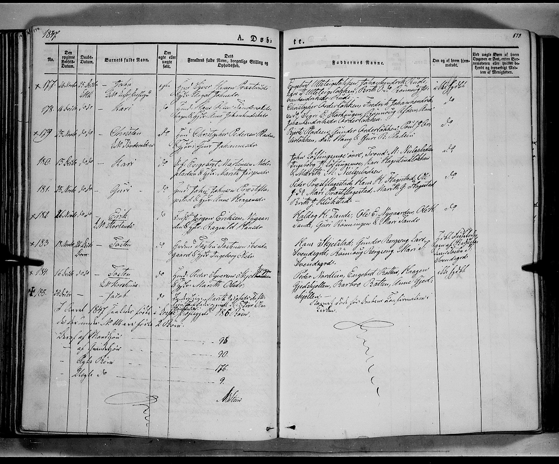 Lesja prestekontor, SAH/PREST-068/H/Ha/Haa/L0006: Parish register (official) no. 6A, 1843-1854, p. 178-179