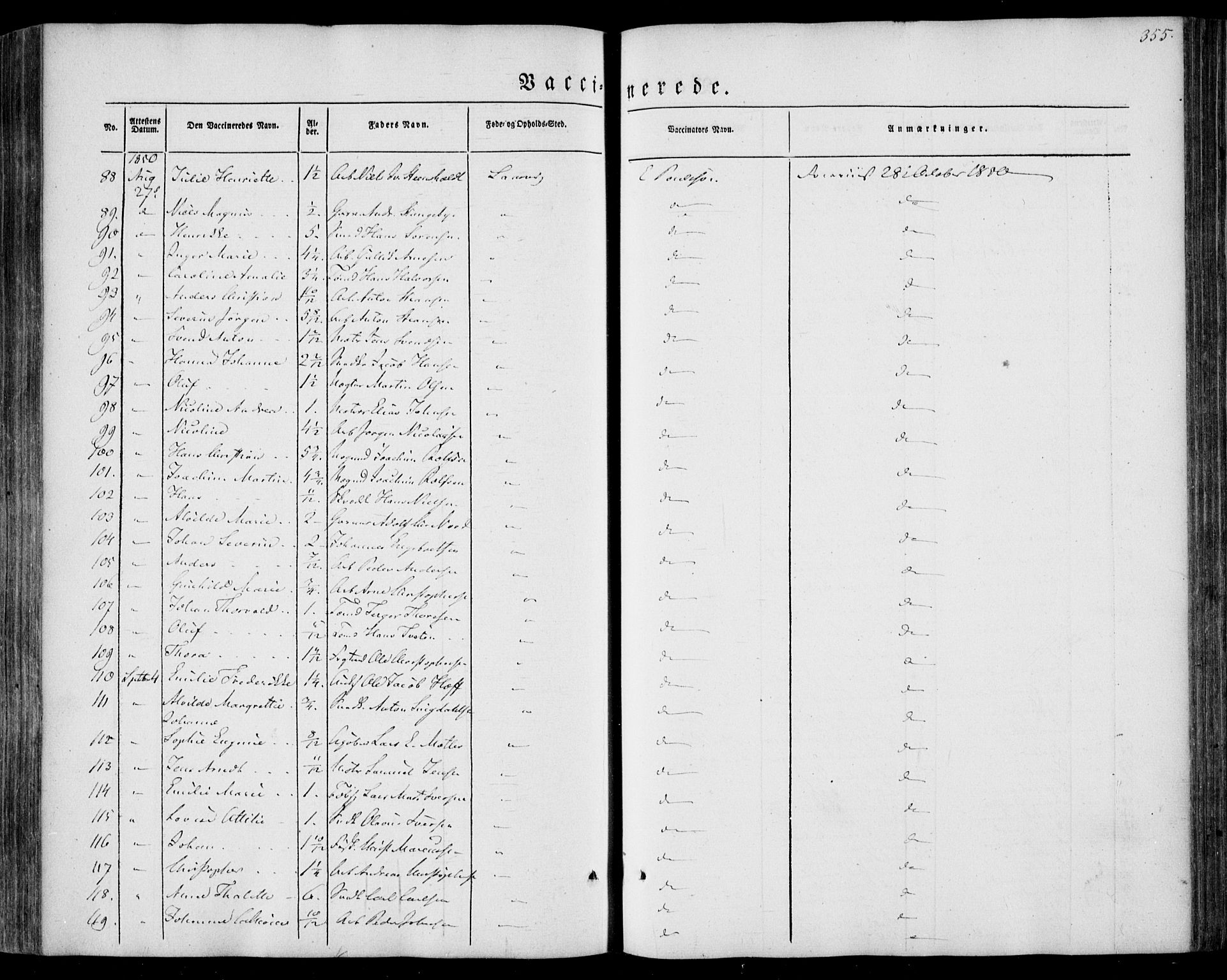 Larvik kirkebøker, AV/SAKO-A-352/F/Fa/L0003: Parish register (official) no. I 3, 1848-1856, p. 355