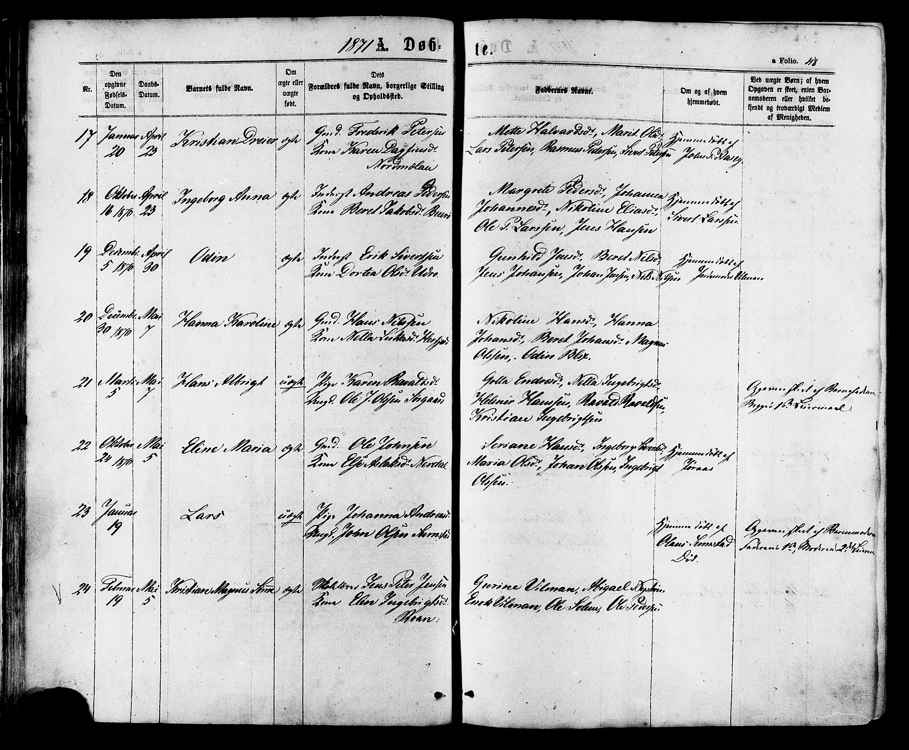 Ministerialprotokoller, klokkerbøker og fødselsregistre - Sør-Trøndelag, AV/SAT-A-1456/657/L0706: Parish register (official) no. 657A07, 1867-1878, p. 48
