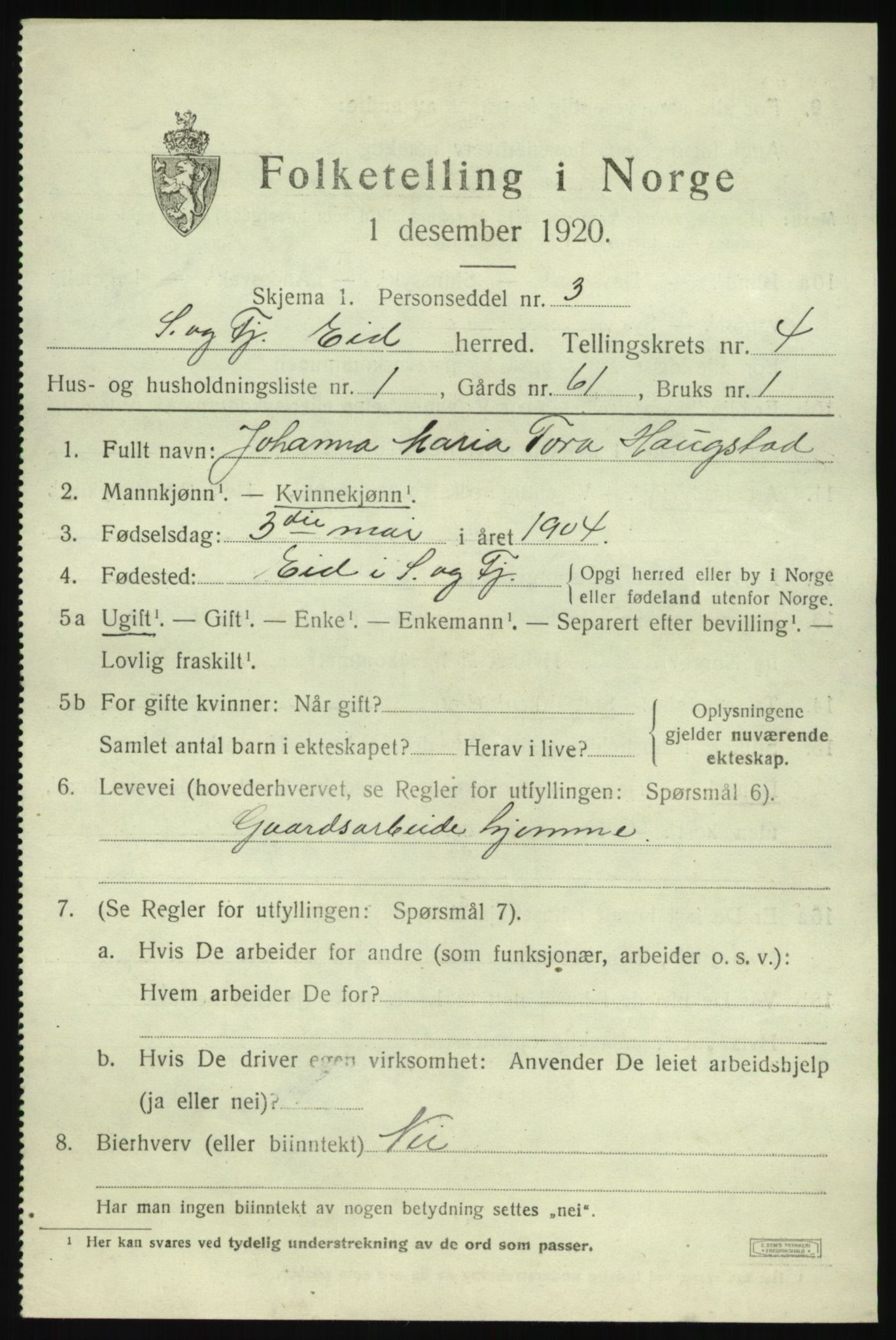 SAB, 1920 census for Eid, 1920, p. 2268