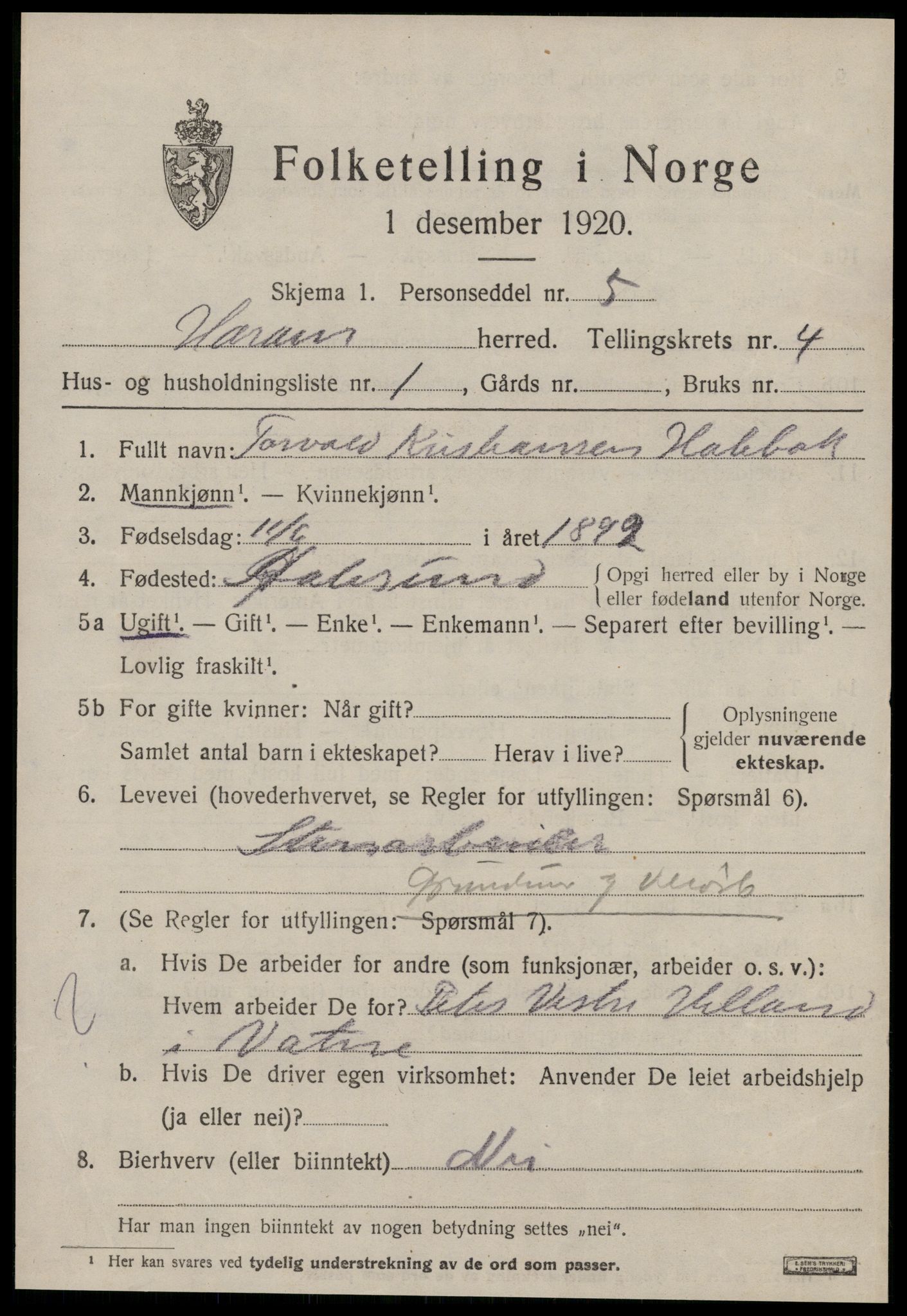 SAT, 1920 census for Haram, 1920, p. 2227