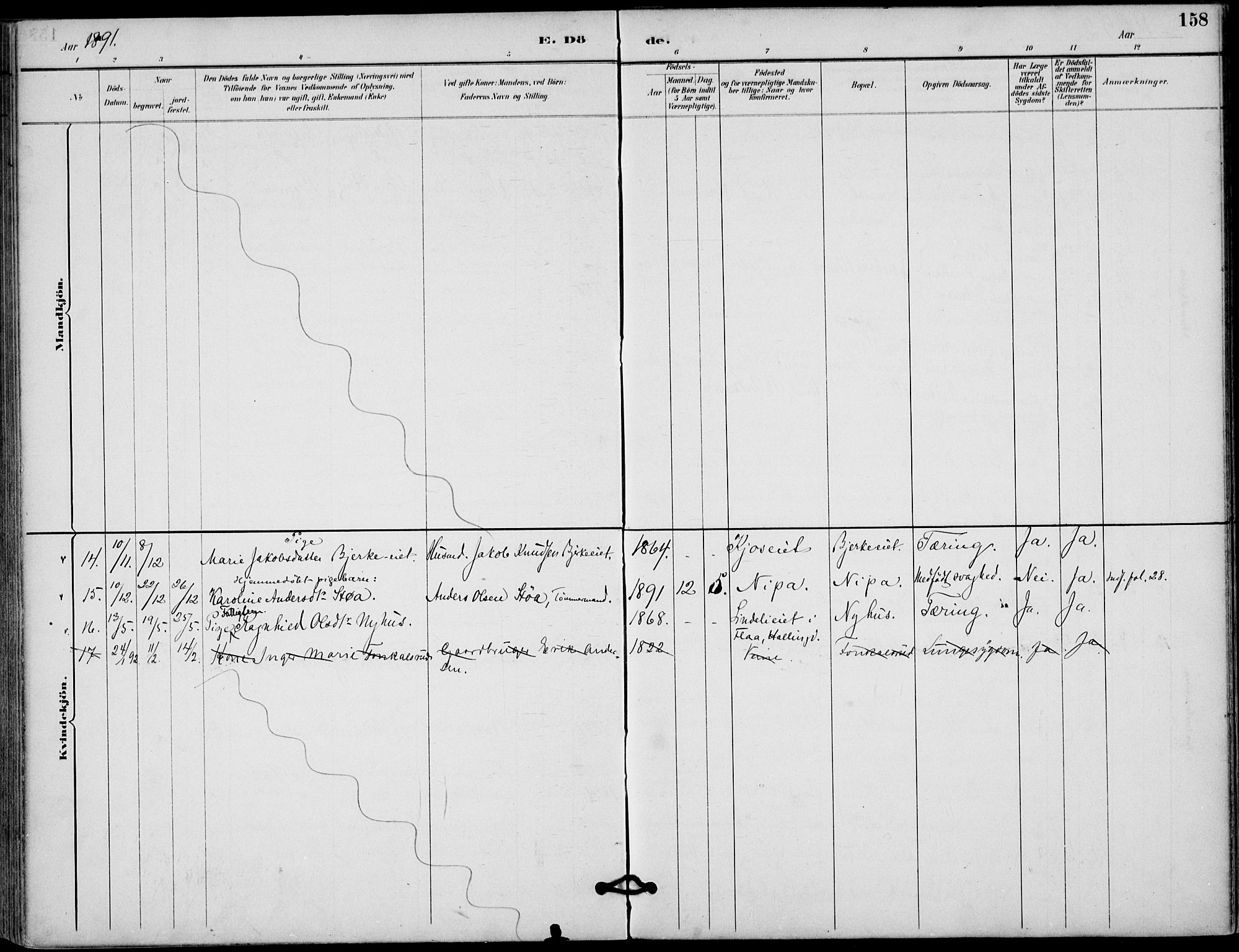 Lunder kirkebøker, AV/SAKO-A-629/F/Fa/L0001: Parish register (official) no. I 1, 1885-1912, p. 158