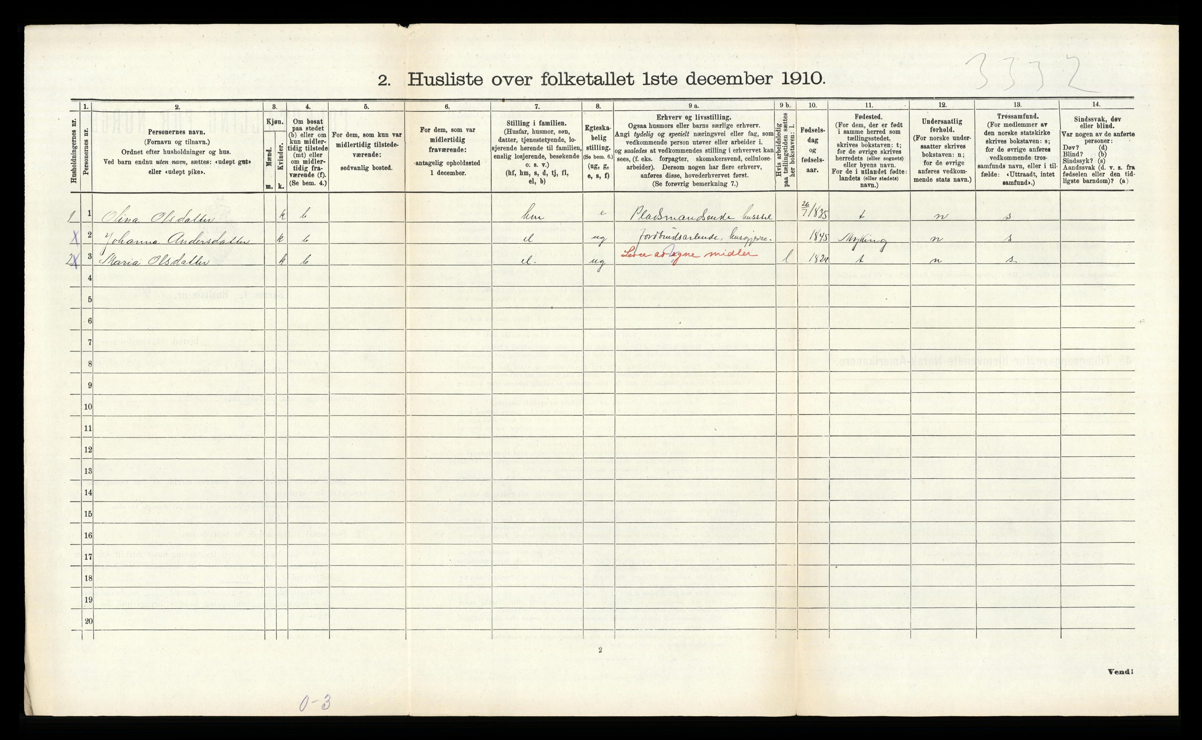 RA, 1910 census for Hosanger, 1910, p. 605