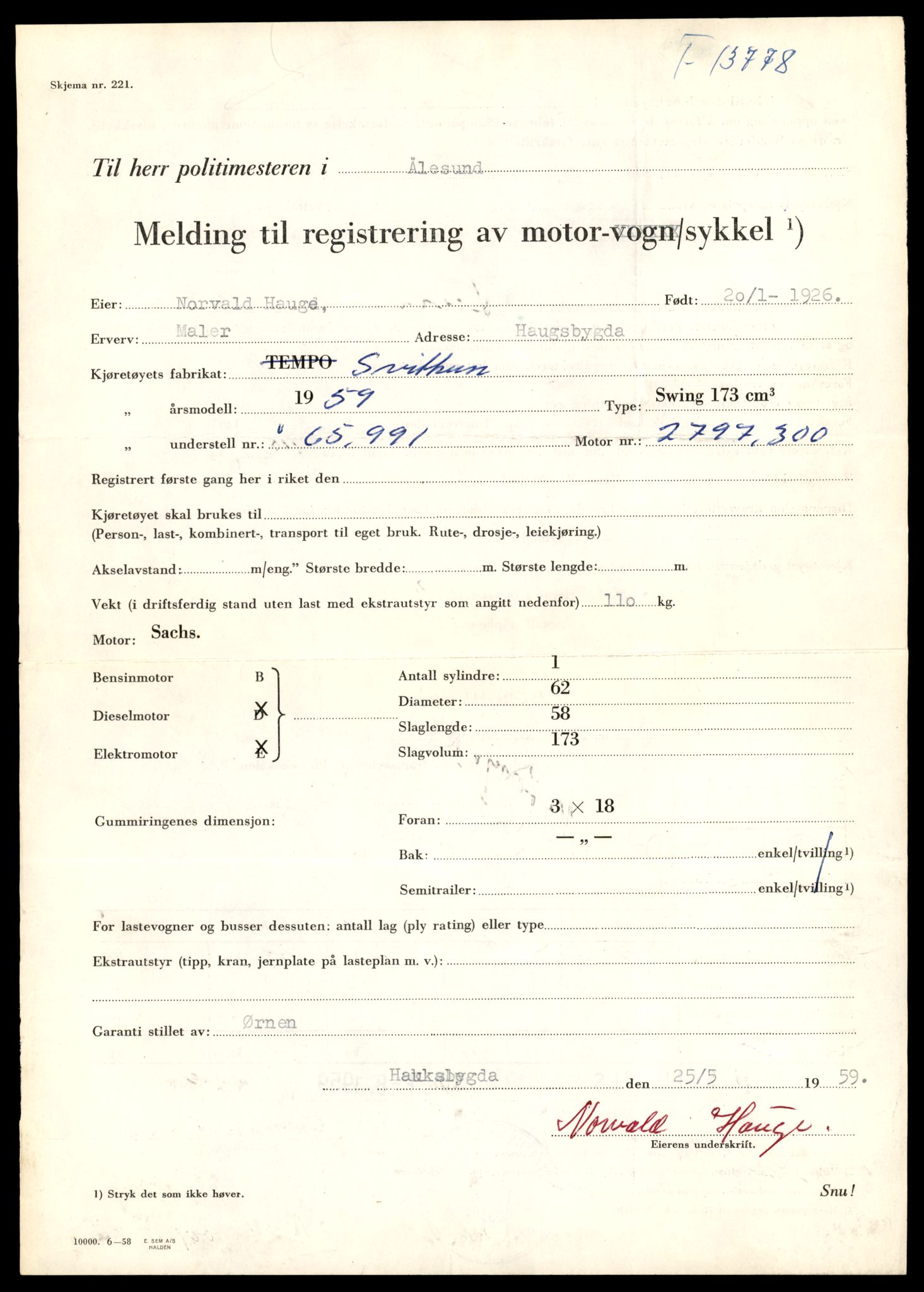 Møre og Romsdal vegkontor - Ålesund trafikkstasjon, AV/SAT-A-4099/F/Fe/L0041: Registreringskort for kjøretøy T 13710 - T 13905, 1927-1998, p. 1165