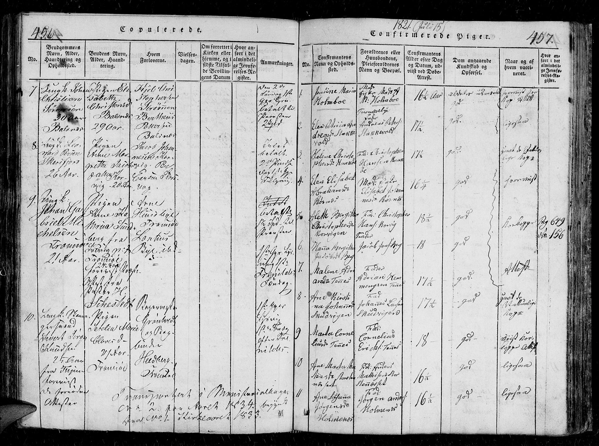 Tromsø sokneprestkontor/stiftsprosti/domprosti, SATØ/S-1343/G/Gb/L0001klokker: Parish register (copy) no. 1, 1821-1833, p. 456-457