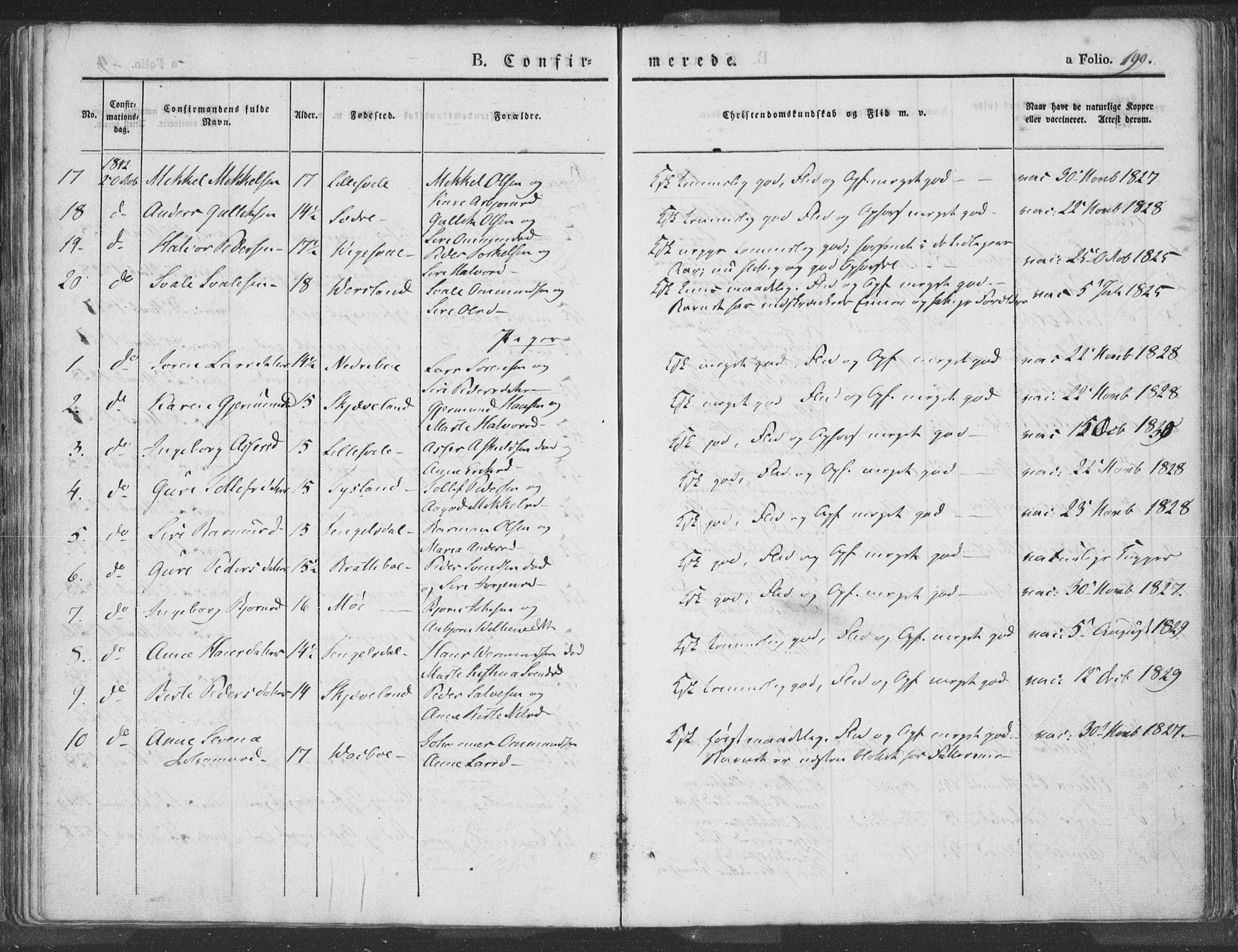 Helleland sokneprestkontor, SAST/A-101810: Parish register (official) no. A 6.1, 1834-1863, p. 190