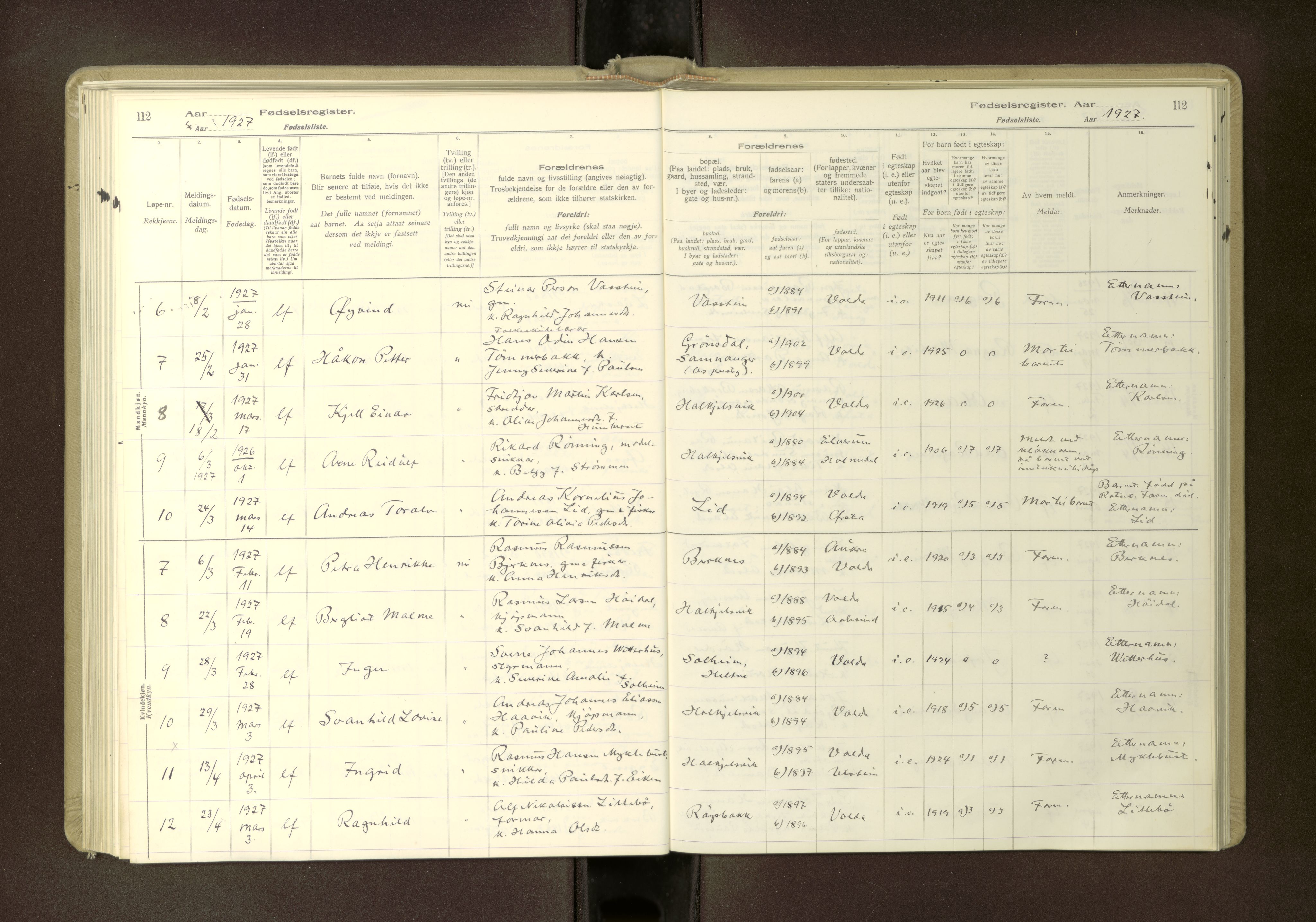Ministerialprotokoller, klokkerbøker og fødselsregistre - Møre og Romsdal, SAT/A-1454/511/L0165: Birth register no. 511---, 1916-1937, p. 112