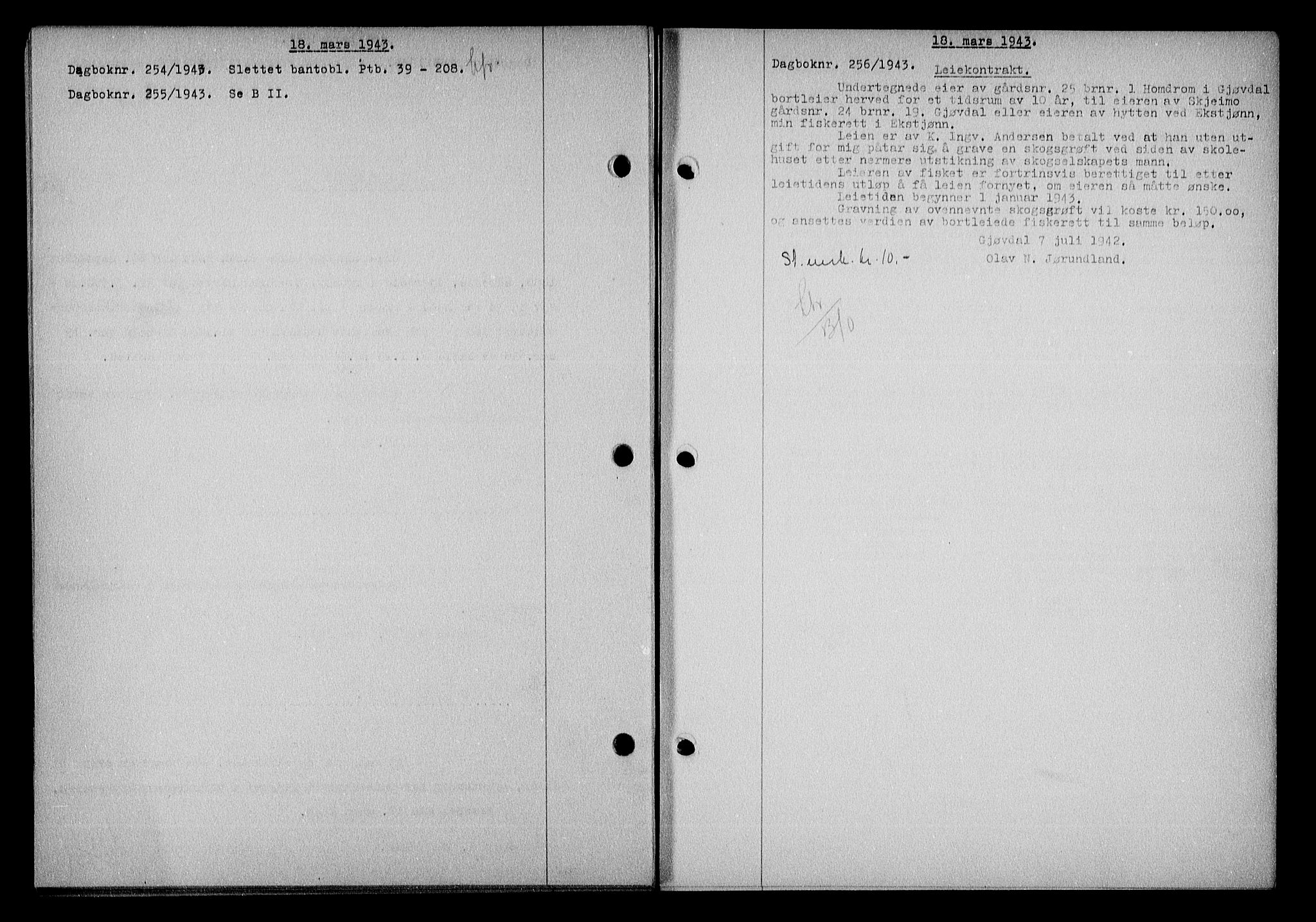 Nedenes sorenskriveri, AV/SAK-1221-0006/G/Gb/Gba/L0050: Mortgage book no. A-IV, 1942-1943, Diary no: : 256/1943