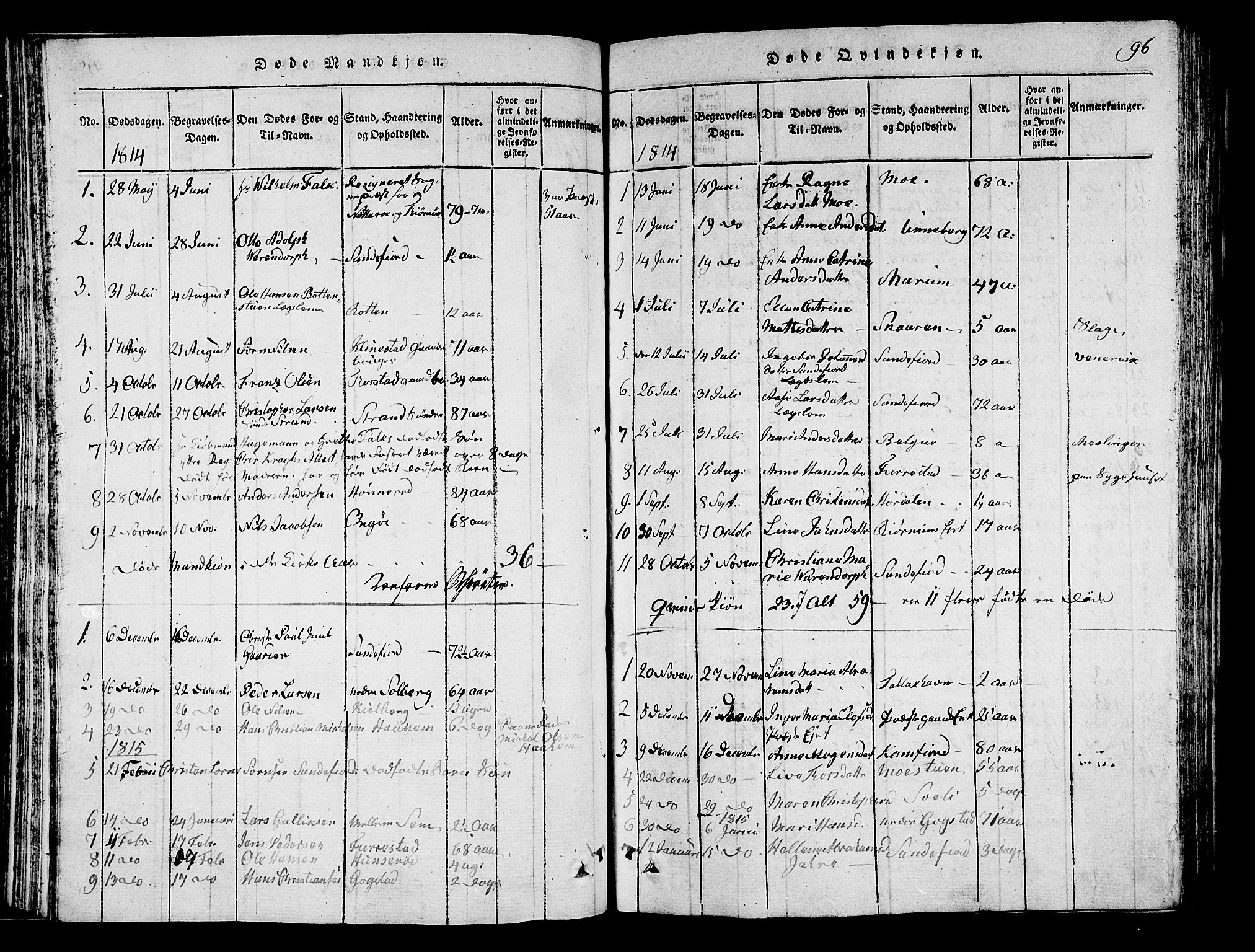 Sandar kirkebøker, SAKO/A-243/G/Ga/L0001: Parish register (copy) no. 1, 1814-1835, p. 96