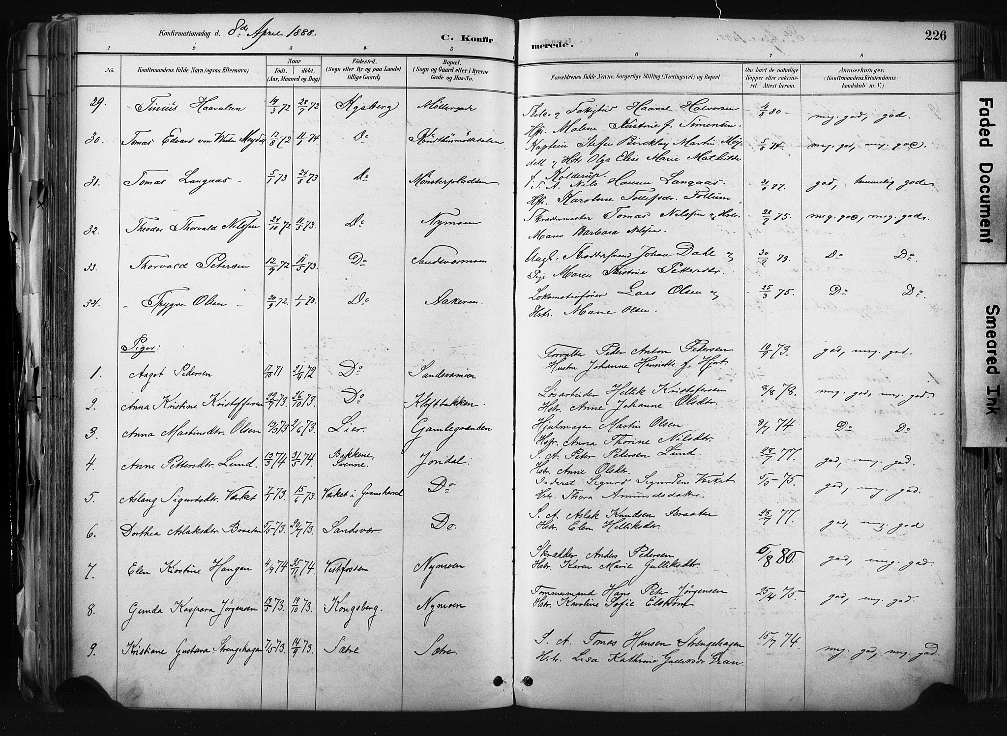 Kongsberg kirkebøker, AV/SAKO-A-22/F/Fb/L0002: Parish register (official) no. II 2, 1886-1896, p. 226