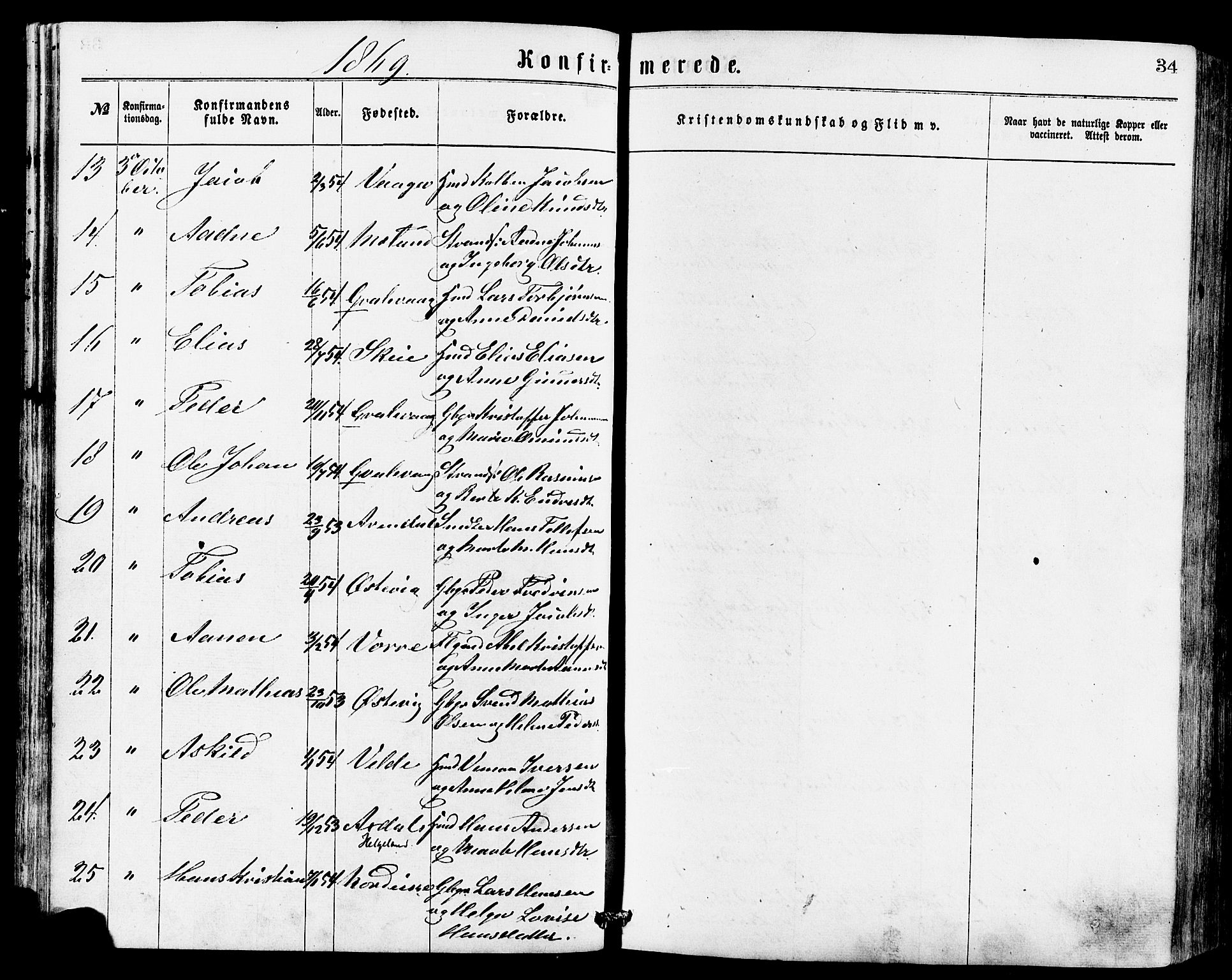 Avaldsnes sokneprestkontor, AV/SAST-A -101851/H/Ha/Haa/L0012: Parish register (official) no. A 12, 1865-1880, p. 34