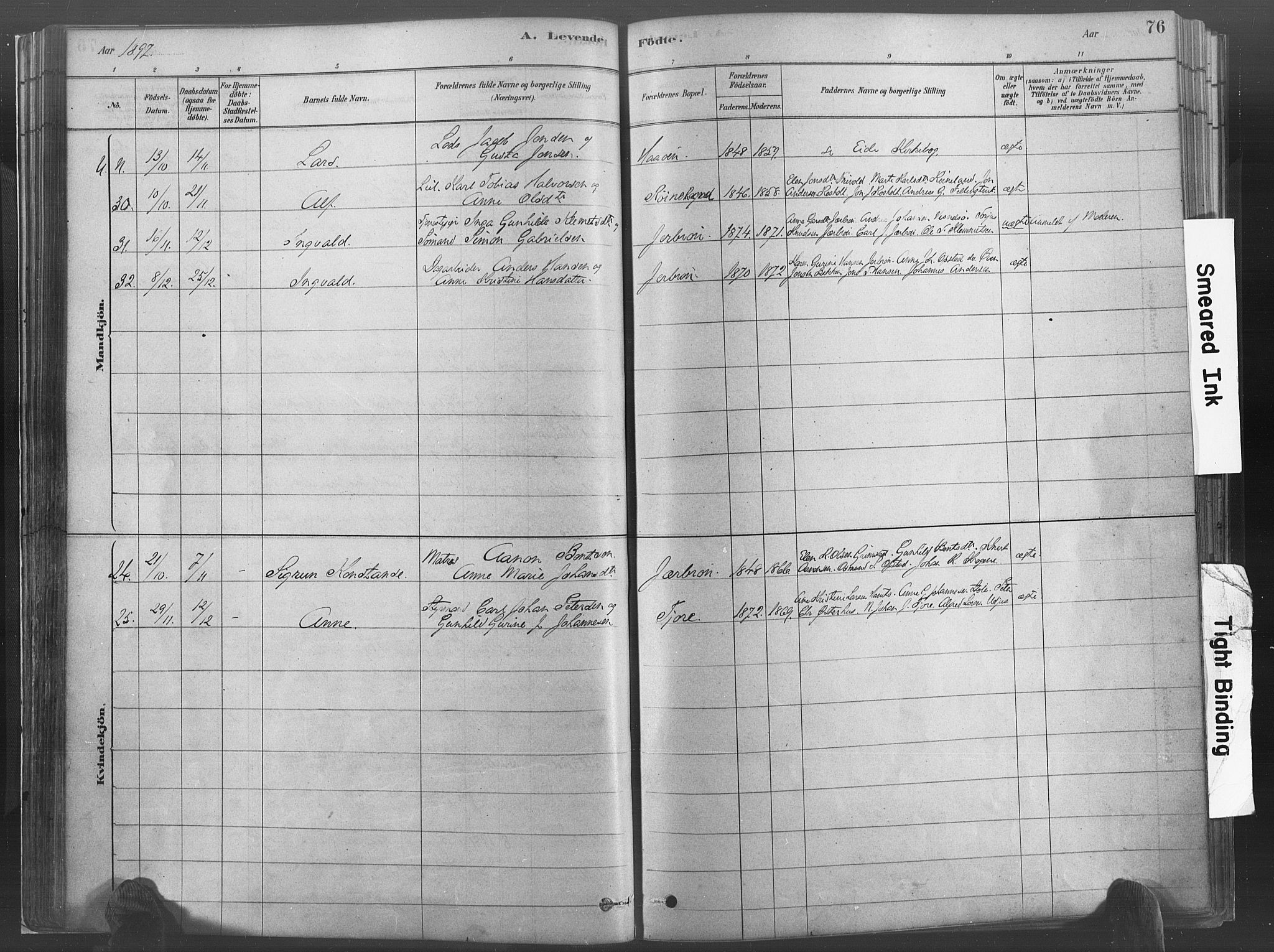 Hommedal sokneprestkontor, AV/SAK-1111-0023/F/Fa/Fab/L0006: Parish register (official) no. A 6, 1878-1897, p. 76