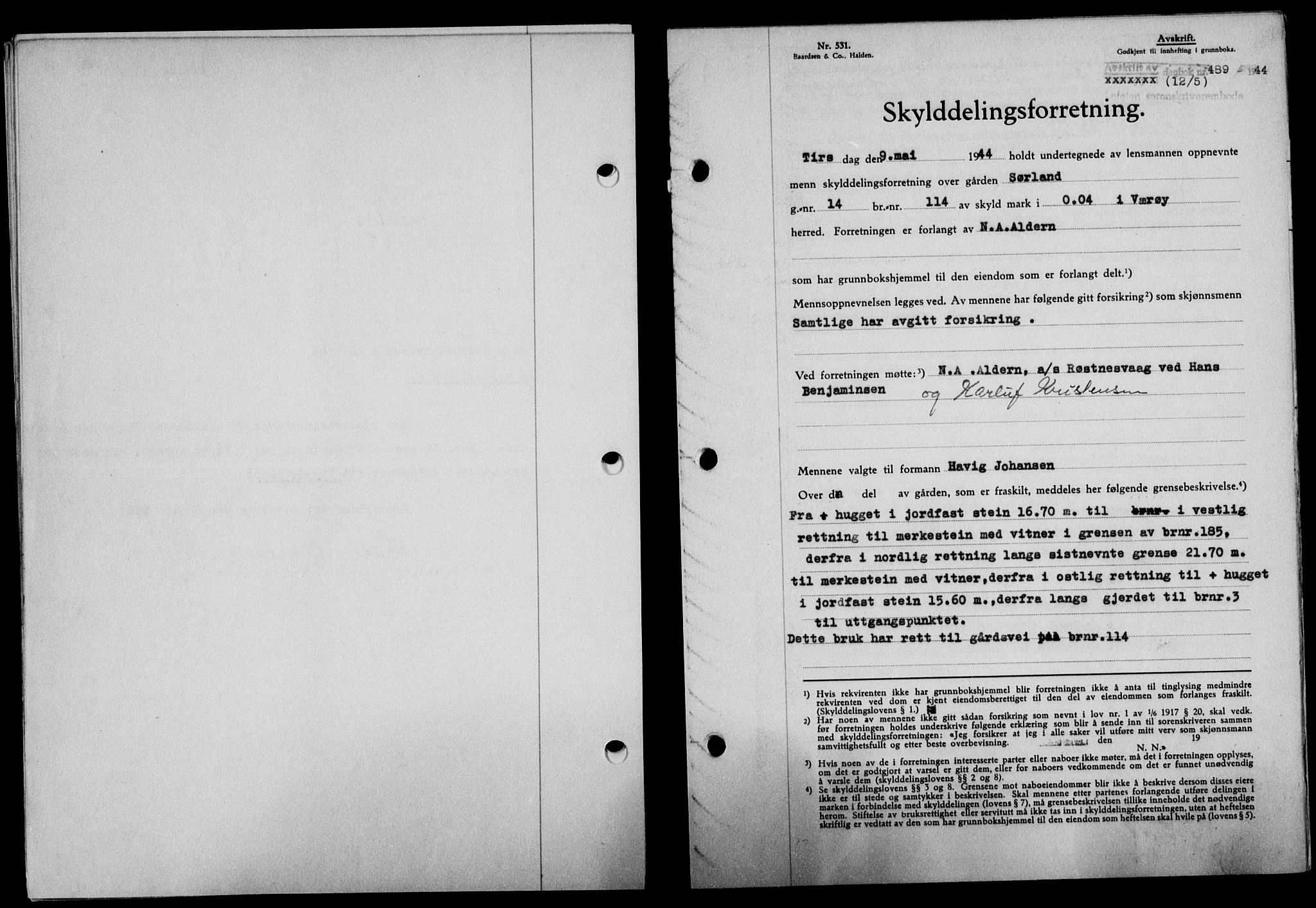 Lofoten sorenskriveri, SAT/A-0017/1/2/2C/L0012a: Mortgage book no. 12a, 1943-1944, Diary no: : 489/1944