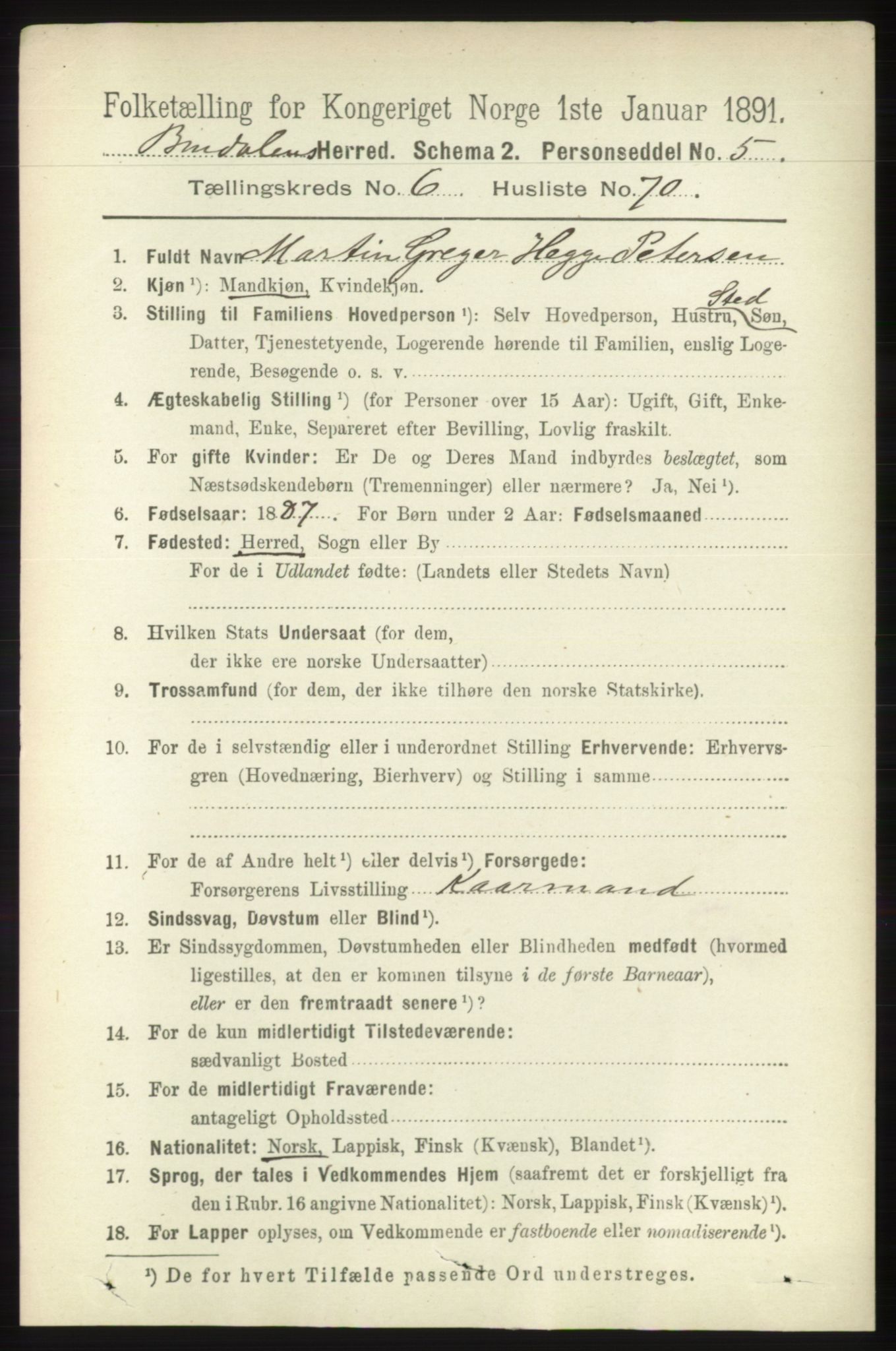 RA, 1891 census for 1811 Bindal, 1891, p. 2193