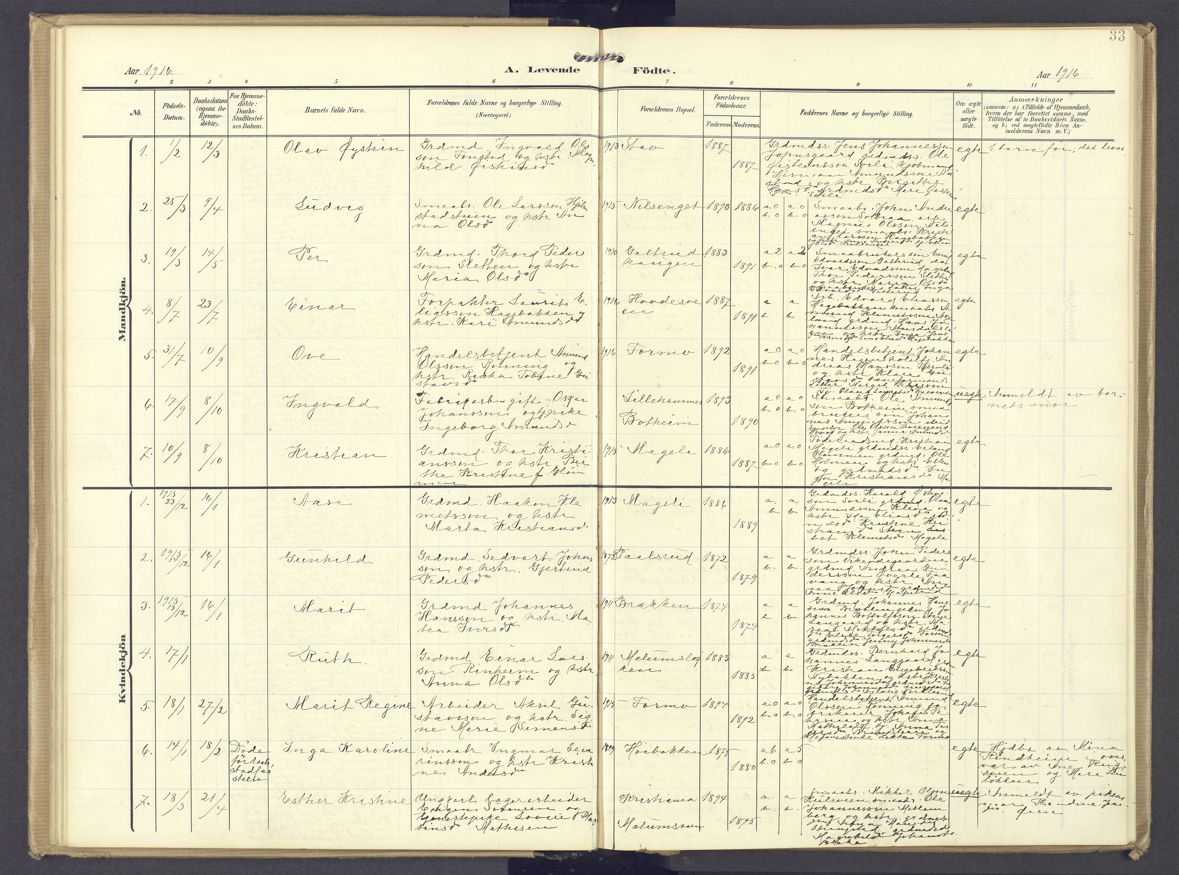 Øyer prestekontor, SAH/PREST-084/H/Ha/Haa/L0013: Parish register (official) no. 13, 1905-1920, p. 33