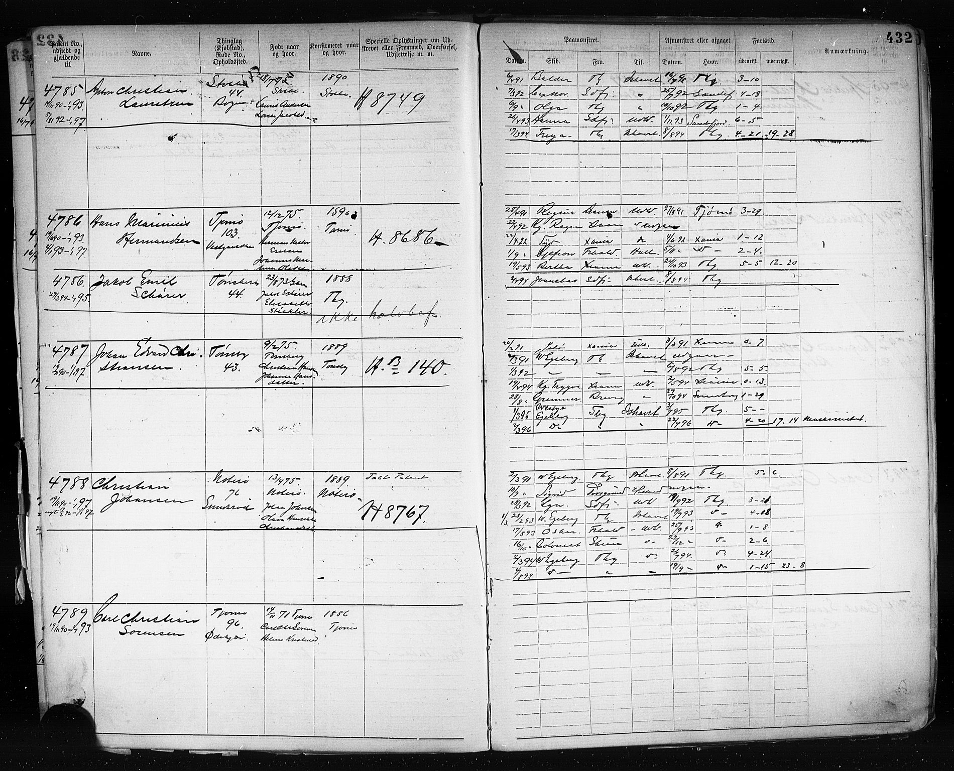 Tønsberg innrulleringskontor, AV/SAKO-A-786/F/Fb/L0003: Annotasjonsrulle Patent nr. 2646-5149, 1881-1892, p. 442