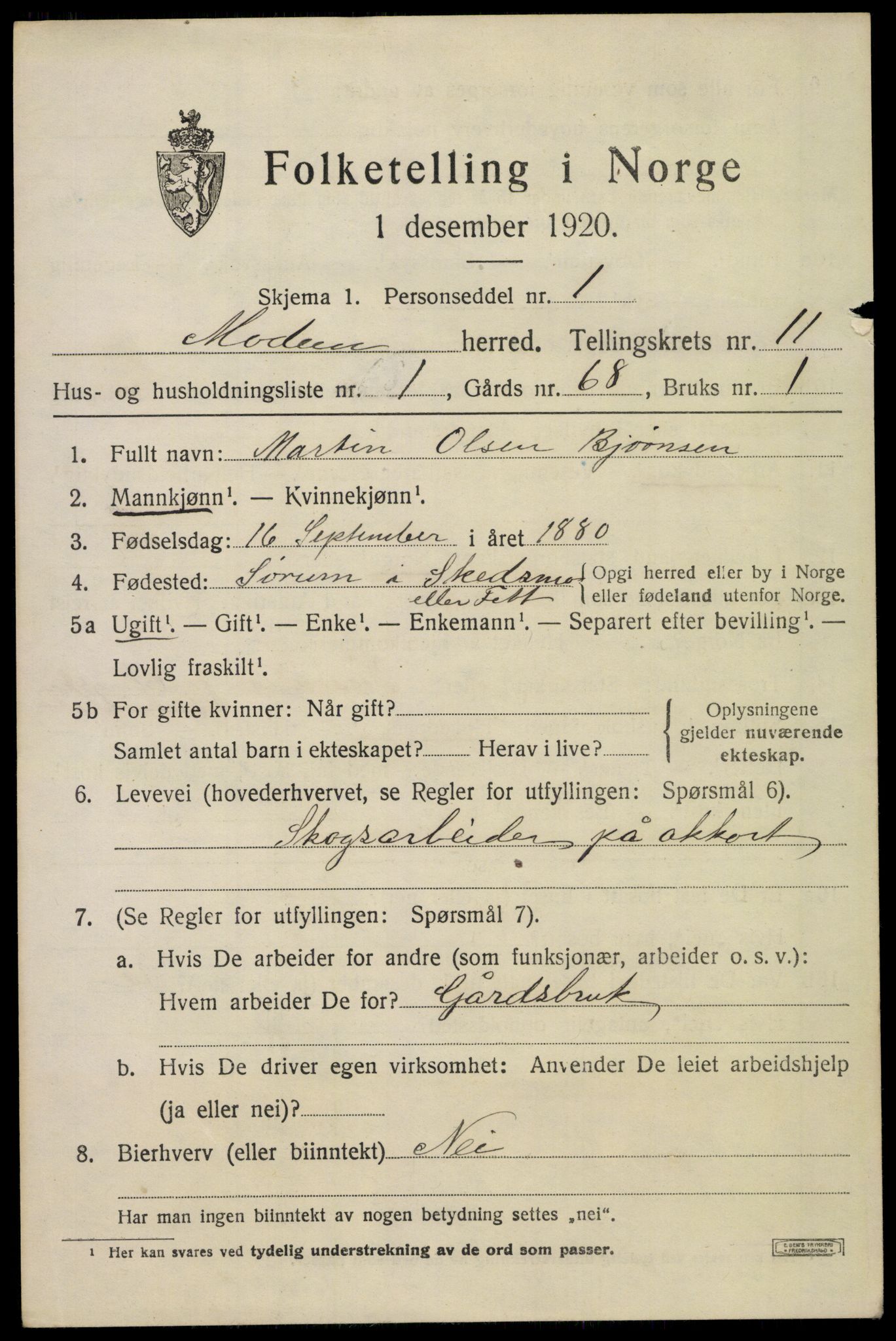 SAKO, 1920 census for Modum, 1920, p. 13741
