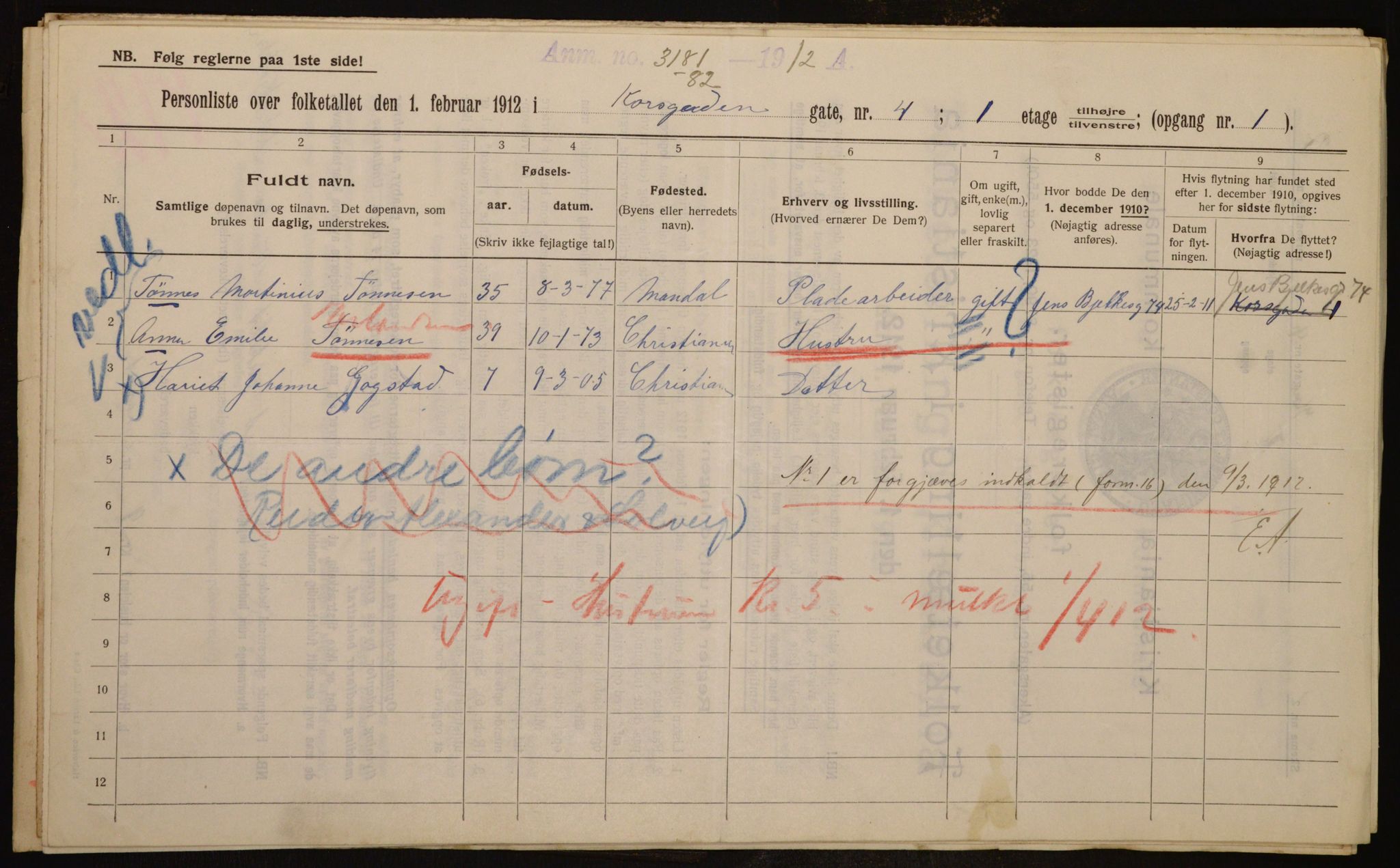 OBA, Municipal Census 1912 for Kristiania, 1912, p. 53694