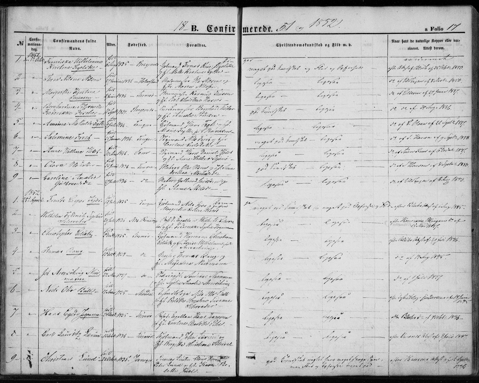 Strømsø kirkebøker, SAKO/A-246/F/Fa/L0017: Parish register (official) no. I 17, 1848-1865, p. 17