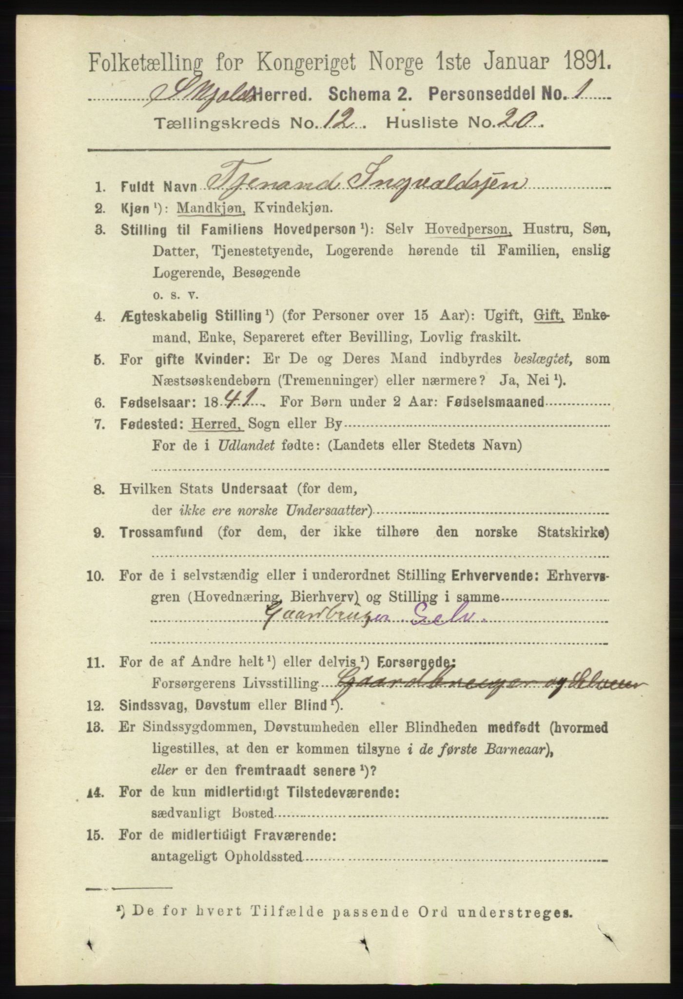 RA, 1891 census for 1154 Skjold, 1891, p. 2361