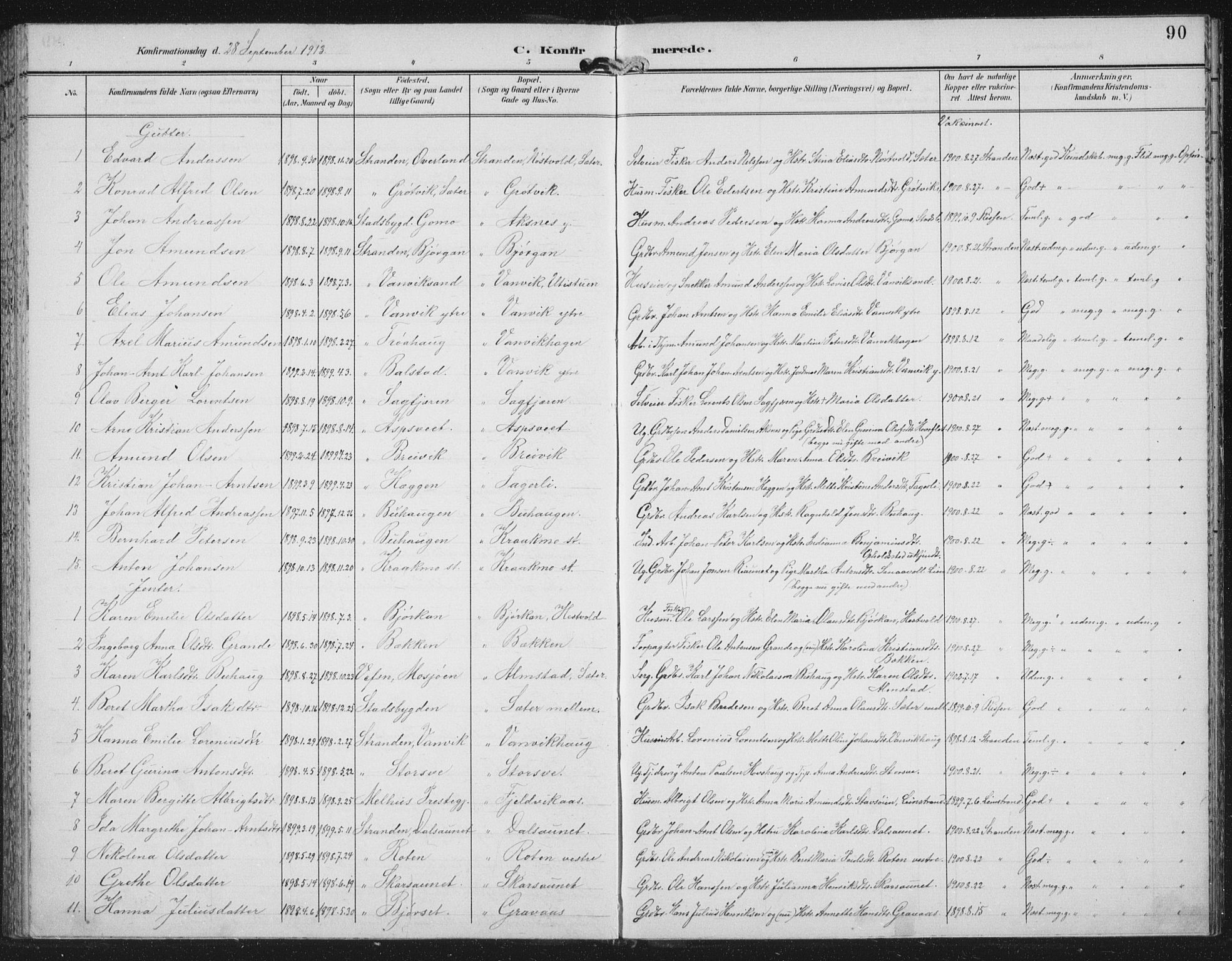 Ministerialprotokoller, klokkerbøker og fødselsregistre - Nord-Trøndelag, AV/SAT-A-1458/702/L0024: Parish register (official) no. 702A02, 1898-1914, p. 90