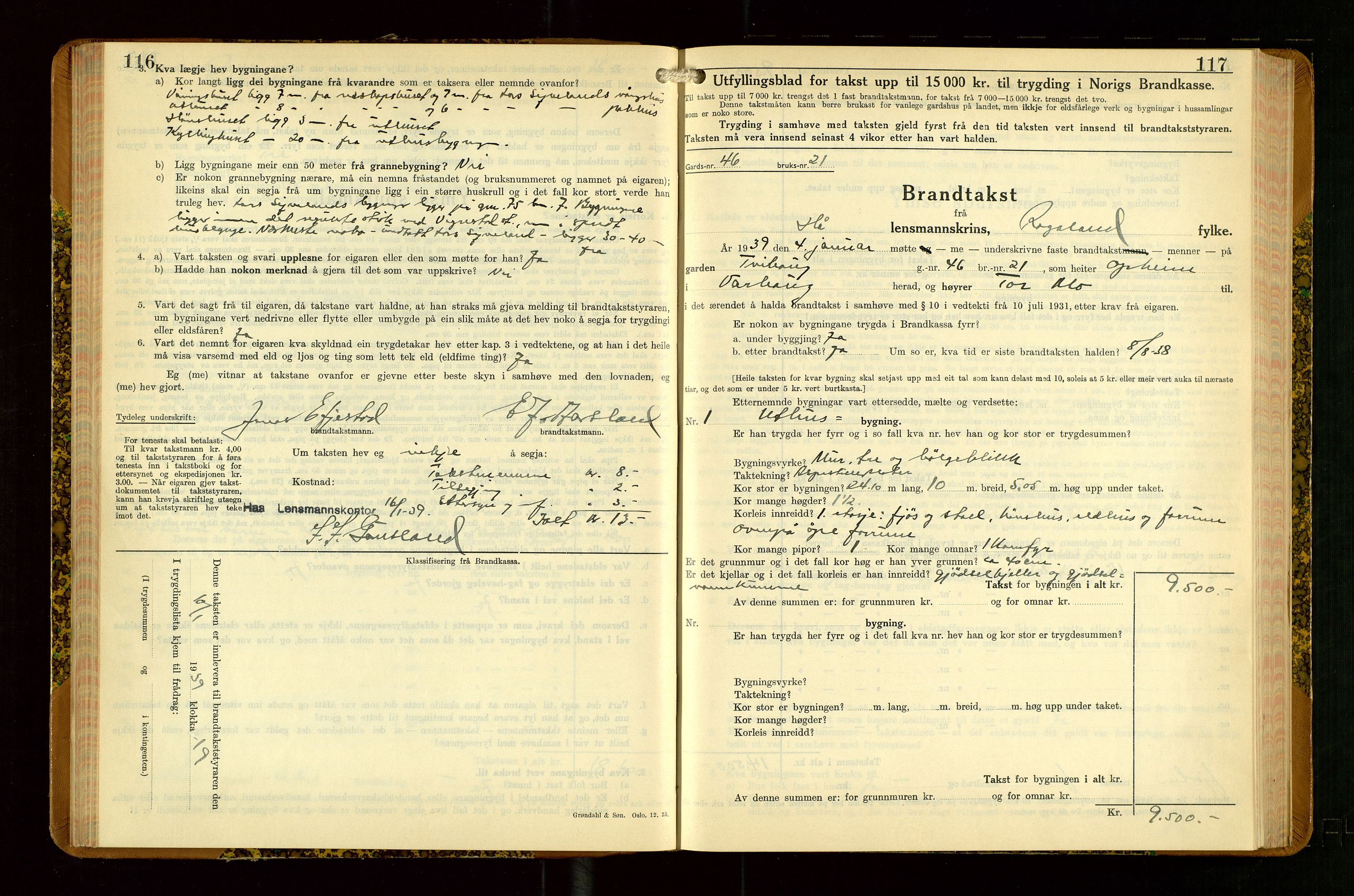 Hå lensmannskontor, SAST/A-100456/Goa/L0007: Takstprotokoll (skjema), 1938-1949, p. 116-117